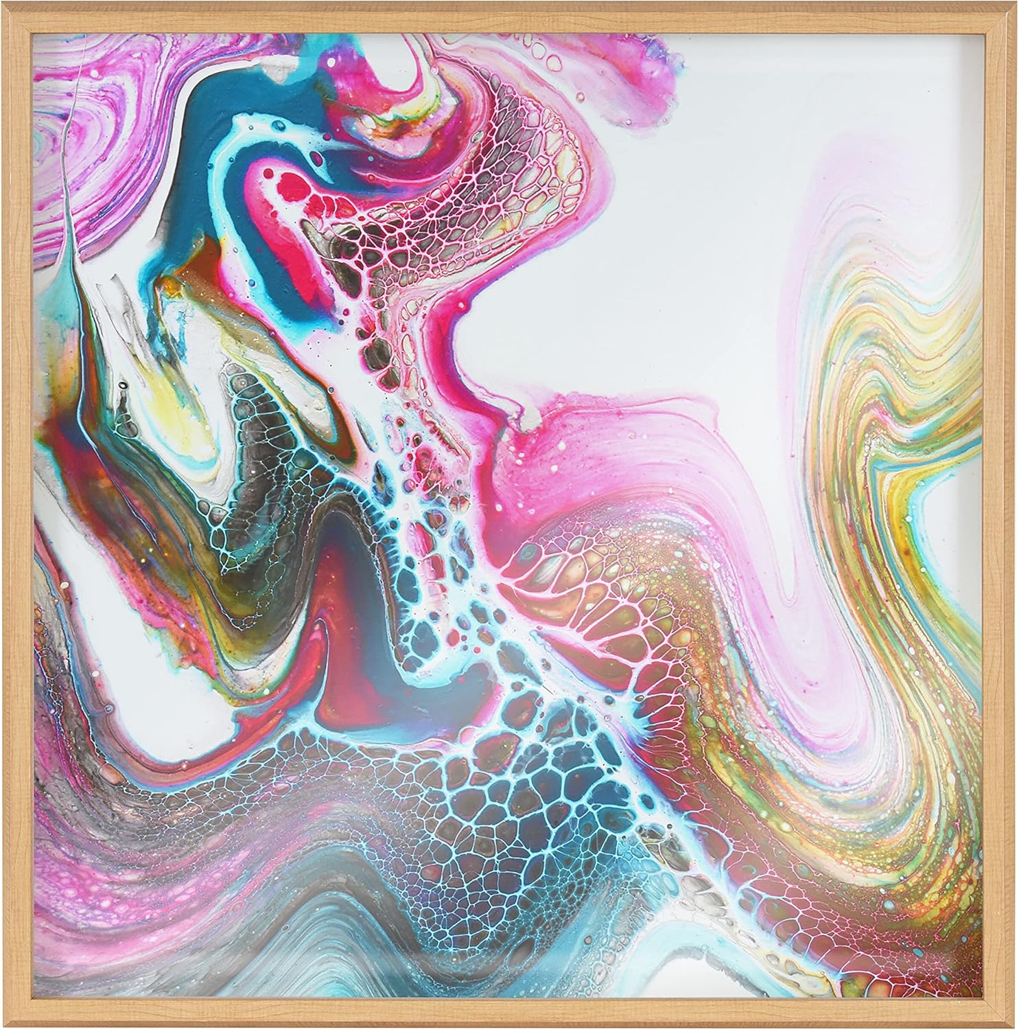 Kate and Laurel Blake Kaleidescope Framed Printed Acrylic Wall Art by Xizhou Xie 24x24 Natural Modern Abstract Bright Colorful Art for Wall