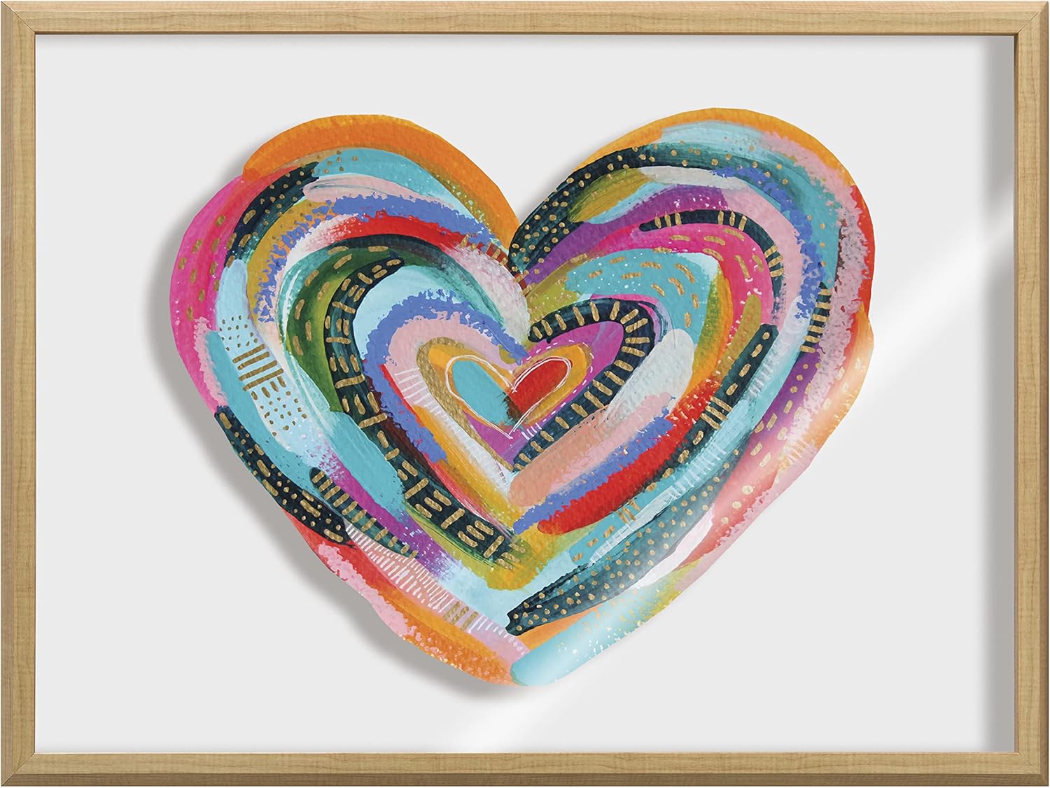 Kate and Laurel Blake Labyrinth Heart Framed Printed Glass Wall Art by Jessi Raulet of Ettavee 18x24 Natural Decorative Rainbow Heart Art for Wall