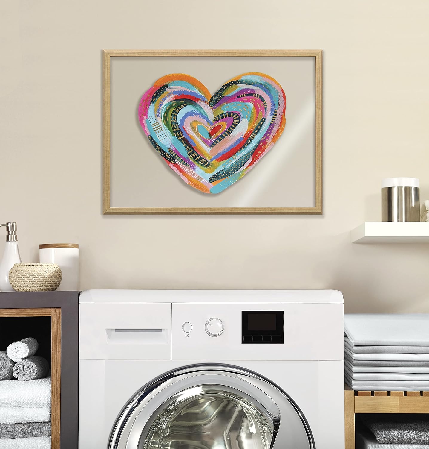 Kate and Laurel Blake Labyrinth Heart Framed Printed Glass Wall Art by Jessi Raulet of Ettavee 18x24 Natural Decorative Rainbow Heart Art for Wall