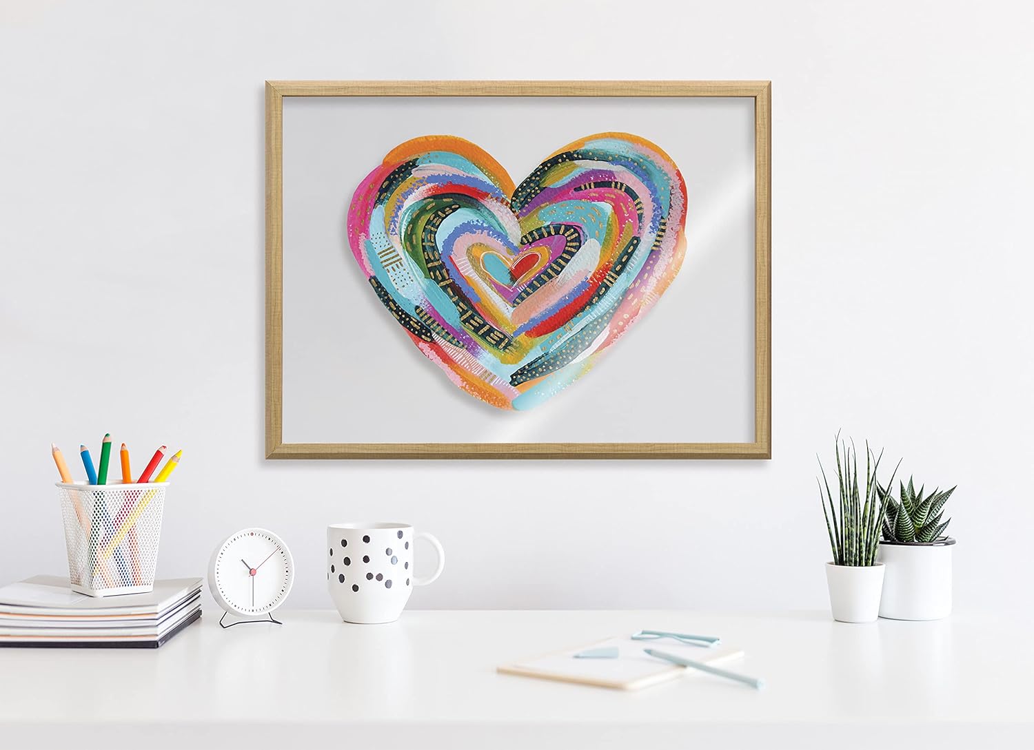 Kate and Laurel Blake Labyrinth Heart Framed Printed Glass Wall Art by Jessi Raulet of Ettavee 18x24 Natural Decorative Rainbow Heart Art for Wall