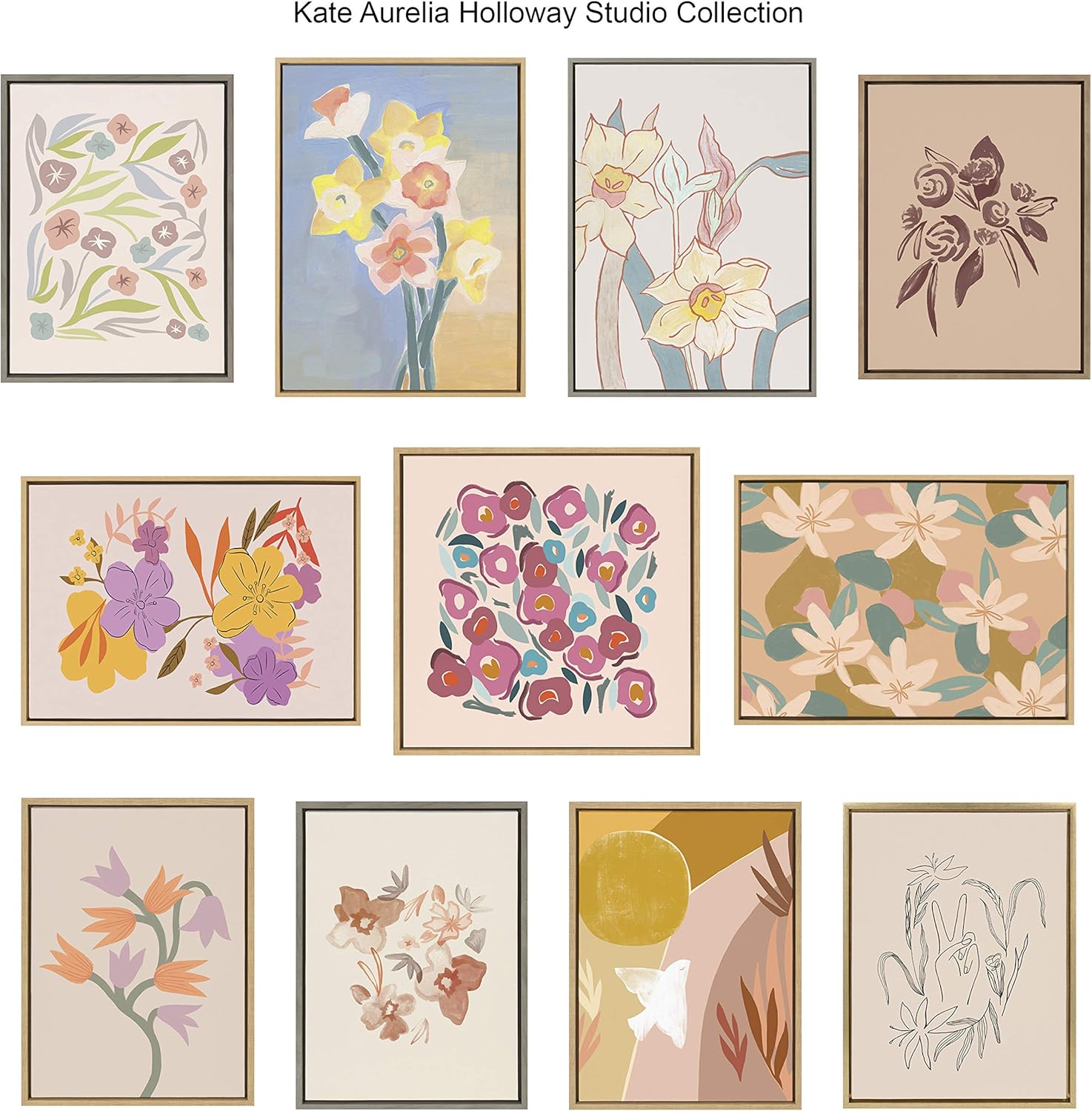 Kate and Laurel Blake Peace Love Flowers Framed Printed Acrylic Wall Art by Kate Aurelia Holloway 24x24 Natural Colorful Floral Art for Wall