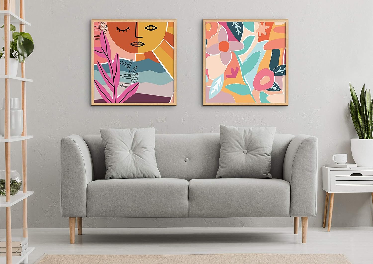 Kate and Laurel Blake Peace Love Flowers Framed Printed Acrylic Wall Art by Kate Aurelia Holloway 24x24 Natural Colorful Floral Art for Wall