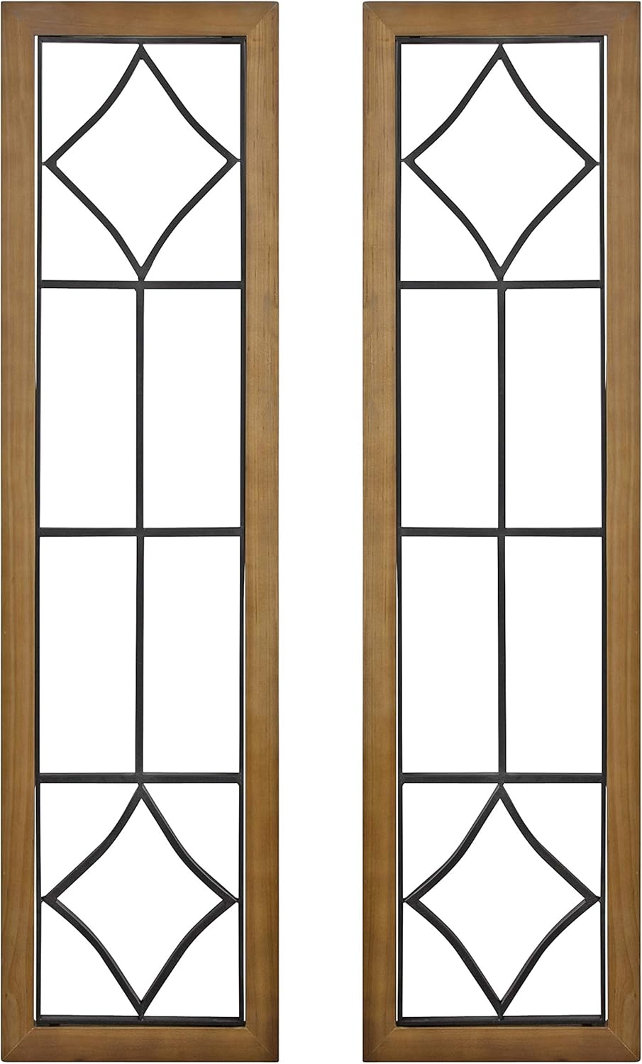 Kate and Laurel Brenham Rustic Windowpane Panel Wood and Metal Wall Plaques Set of 2 Rustic Brown and Black Chic Farmhouse Wall Decor