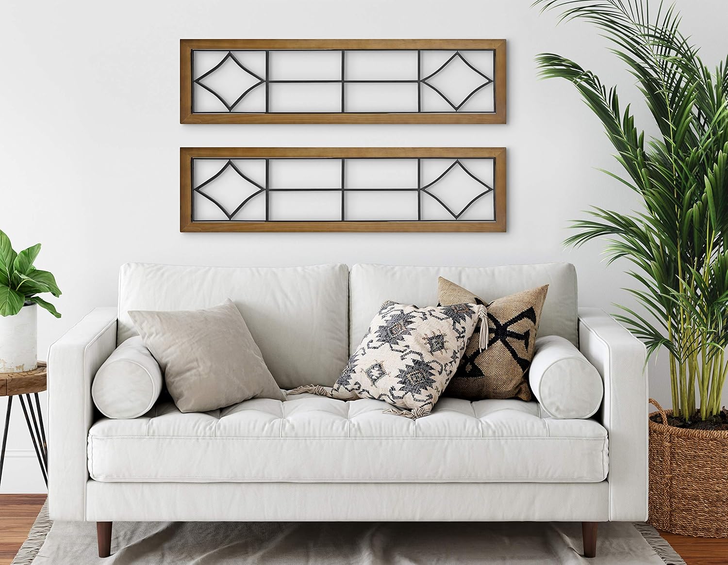 Kate and Laurel Brenham Rustic Windowpane Panel Wood and Metal Wall Plaques Set of 2 Rustic Brown and Black Chic Farmhouse Wall Decor