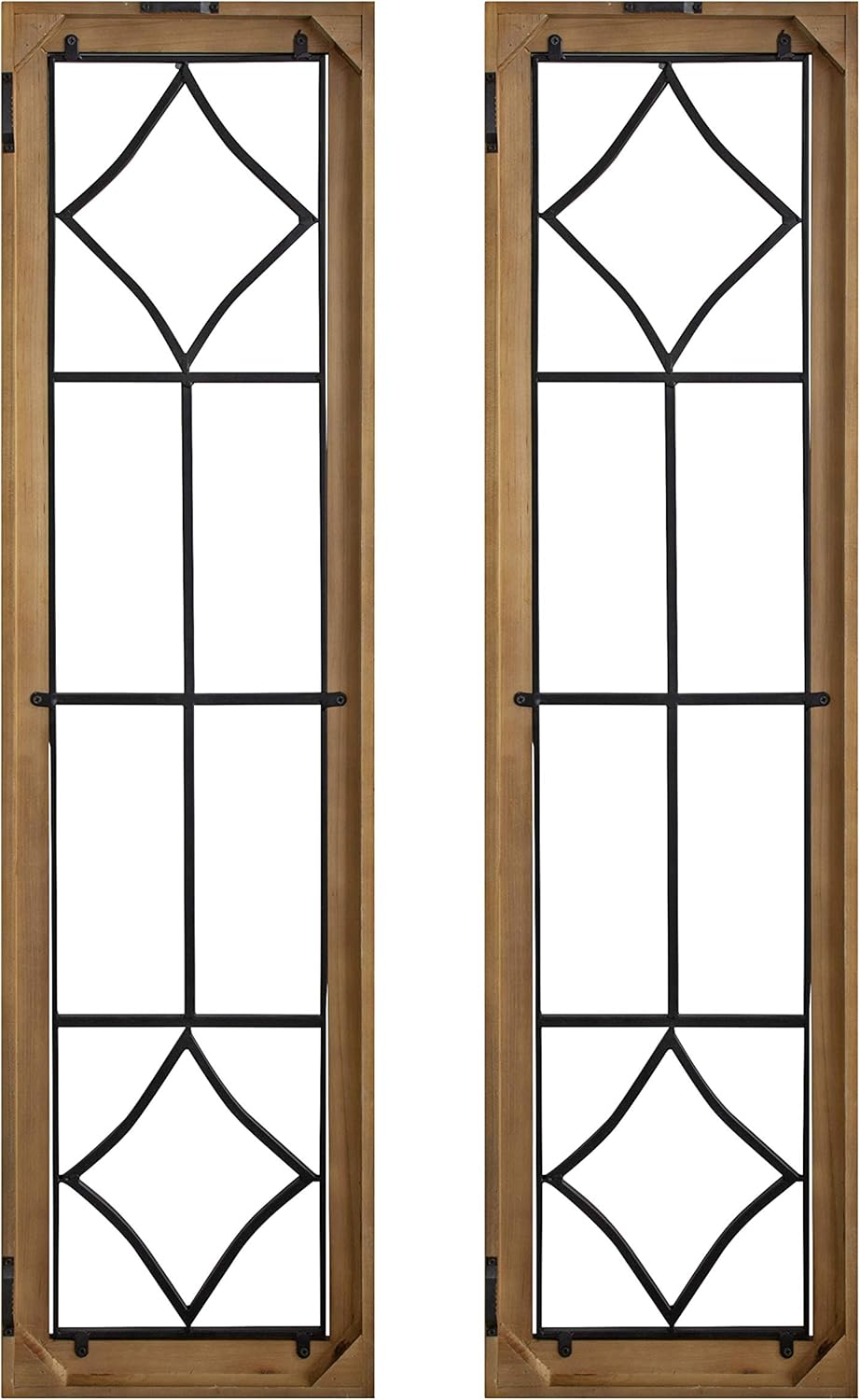 Kate and Laurel Brenham Rustic Windowpane Panel Wood and Metal Wall Plaques Set of 2 Rustic Brown and Black Chic Farmhouse Wall Decor