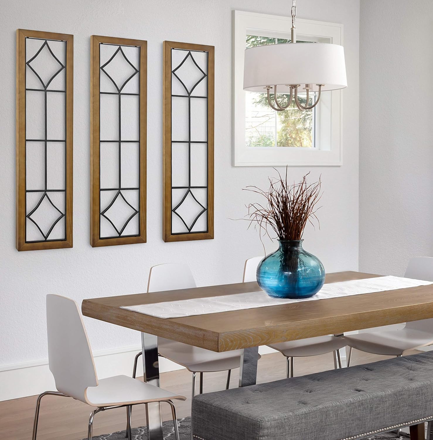 Kate and Laurel Brenham Rustic Windowpane Panel Wood and Metal Wall Plaques Set of 2 Rustic Brown and Black Chic Farmhouse Wall Decor