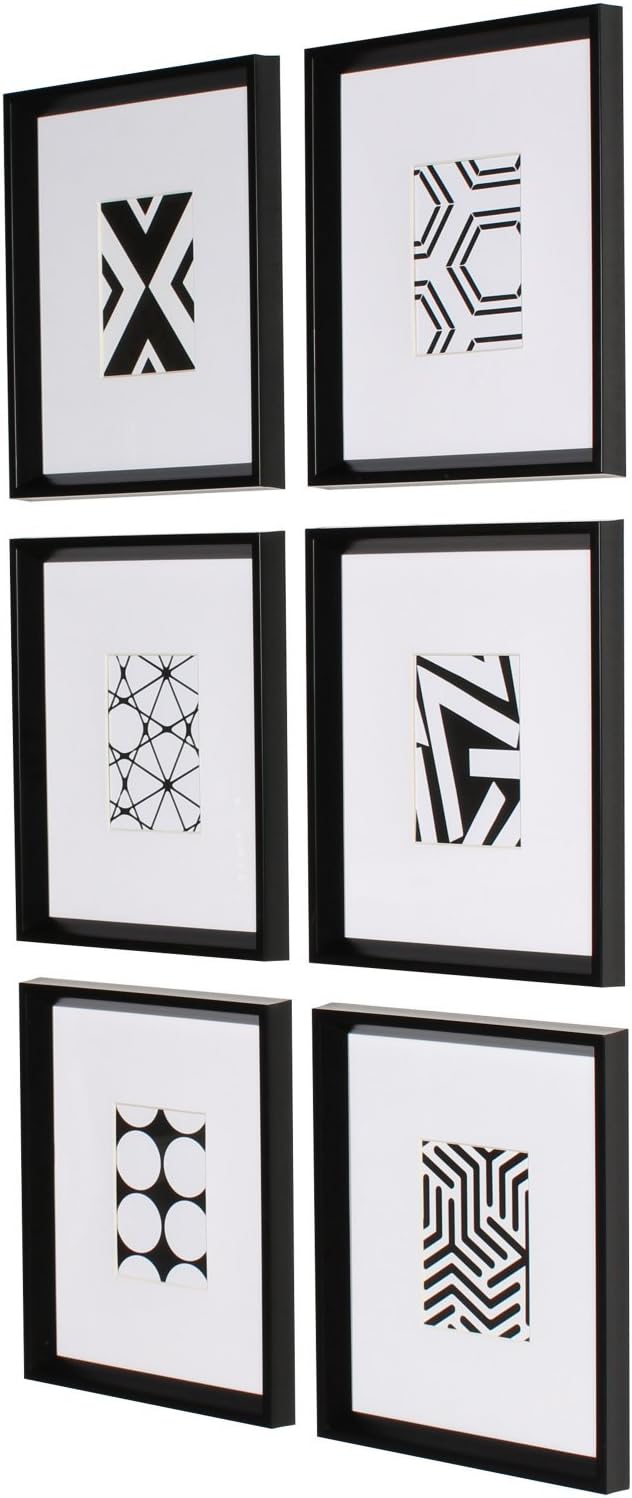 Kate and Laurel Calter 6 Framed Modern Black and White Geometric Abstract Art Prints BlackBlack