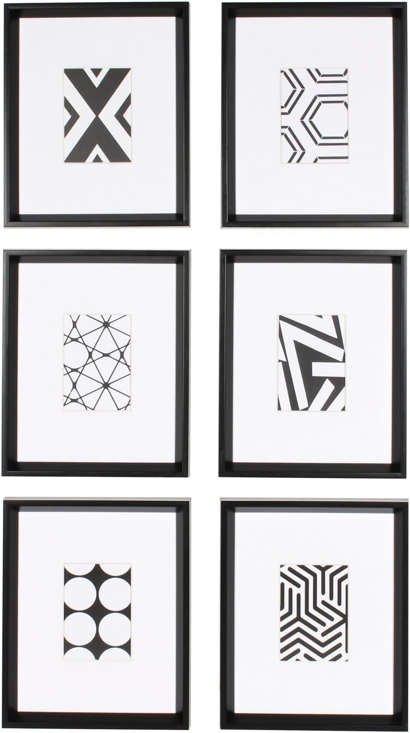 Kate and Laurel Calter 6 Framed Modern Black and White Geometric Abstract Art Prints BlackBlack