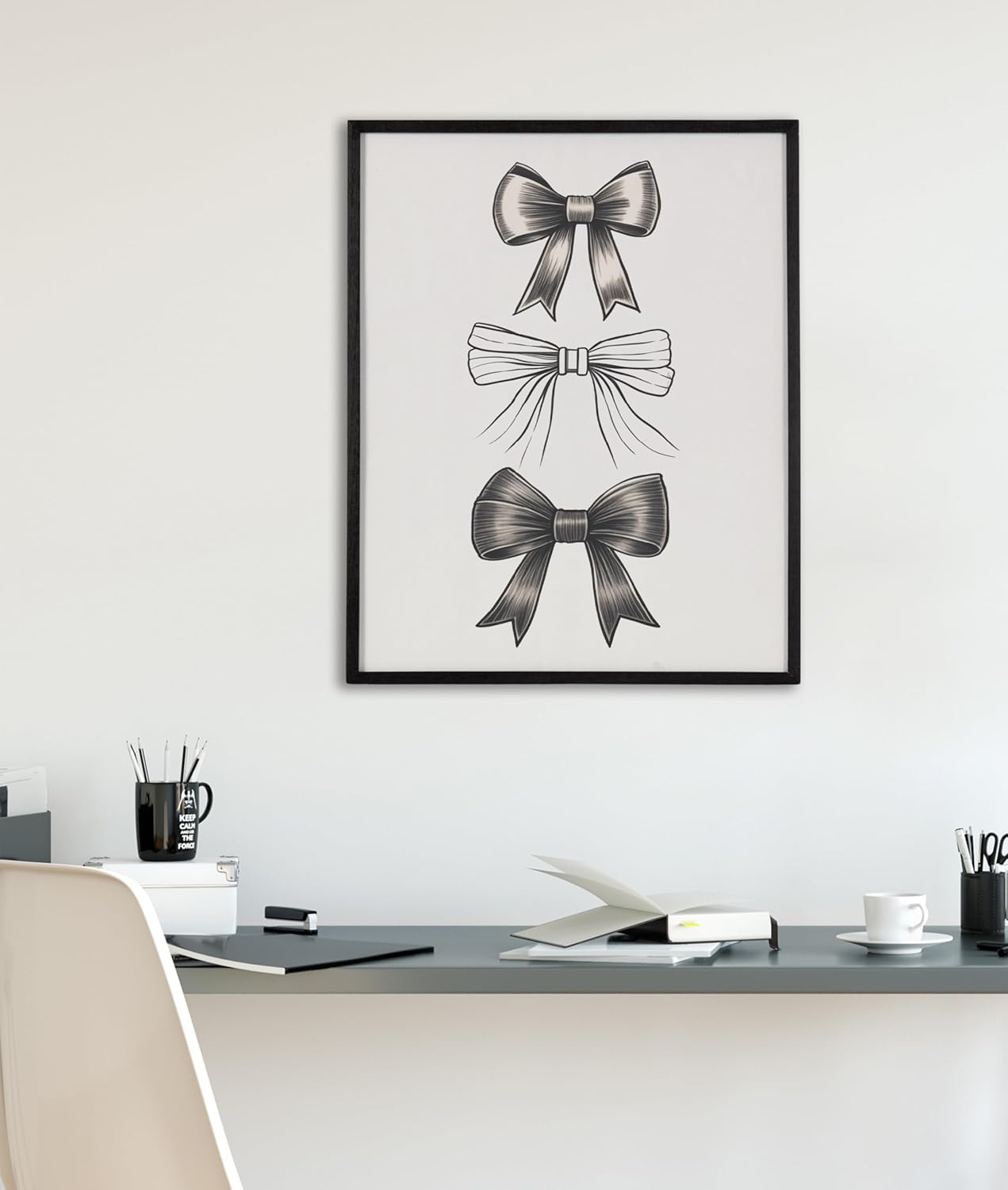 Kate and Laurel Coquette Preppy Retro Girly Red Pink Bow Cherries Framed Wall Art by The Creative Bunch Studio 12x16 Gold Cute Hair Bow Art for WallBlack  Black Bows