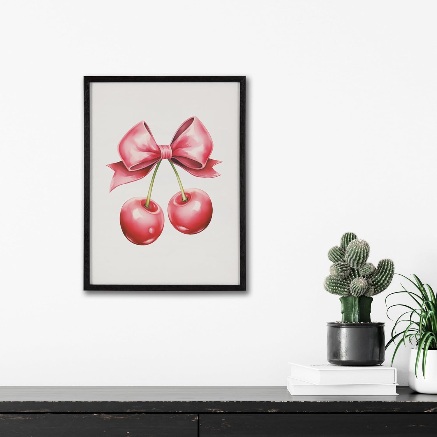 Kate and Laurel Coquette Preppy Retro Girly Red Pink Bow Cherries Framed Wall Art by The Creative Bunch Studio 12x16 Gold Cute Hair Bow Art for WallBlack  Red Bows