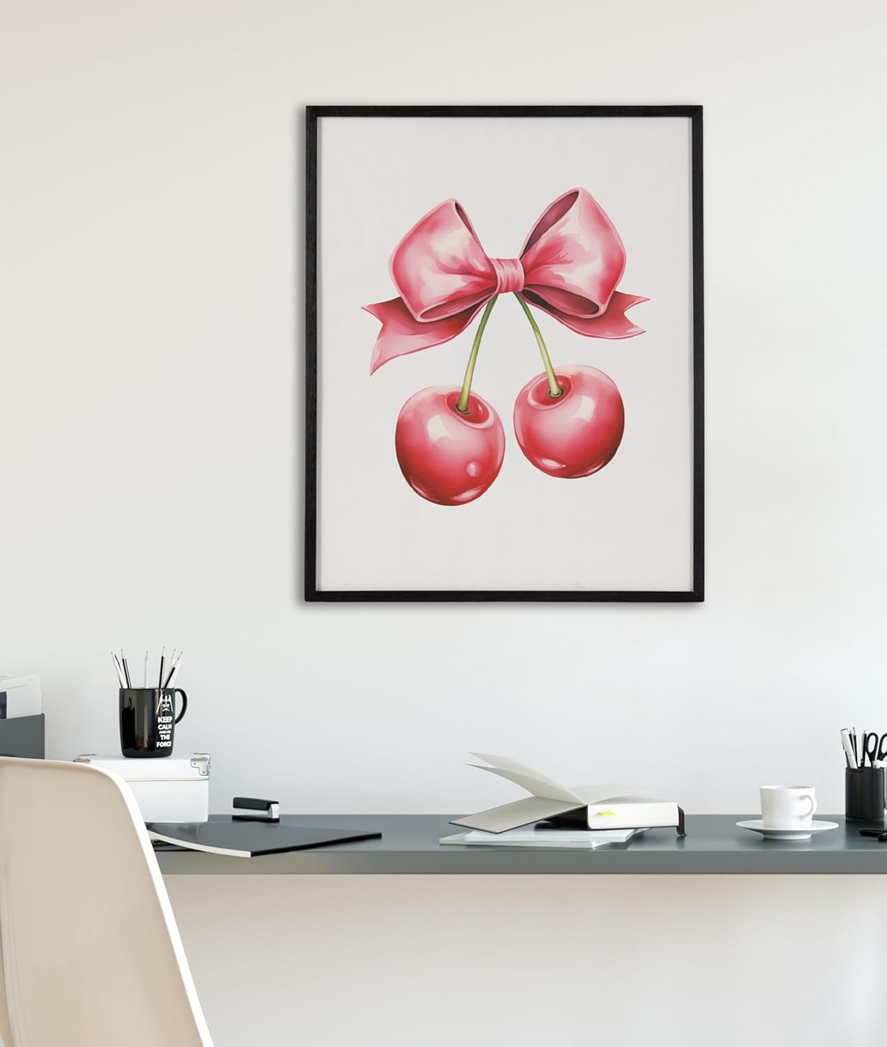 Kate and Laurel Coquette Preppy Retro Girly Red Pink Bow Cherries Framed Wall Art by The Creative Bunch Studio 12x16 Gold Cute Hair Bow Art for WallBlack  Red Bows