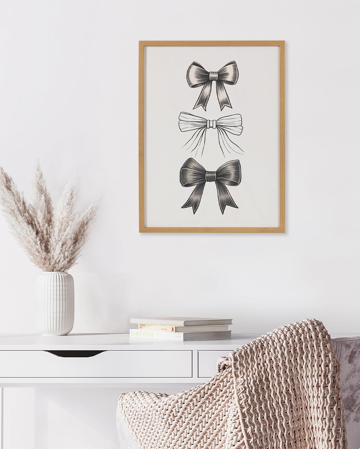 Kate and Laurel Coquette Preppy Retro Girly Red Pink Bow Cherries Framed Wall Art by The Creative Bunch Studio 12x16 Gold Cute Hair Bow Art for WallGold  Black Bows