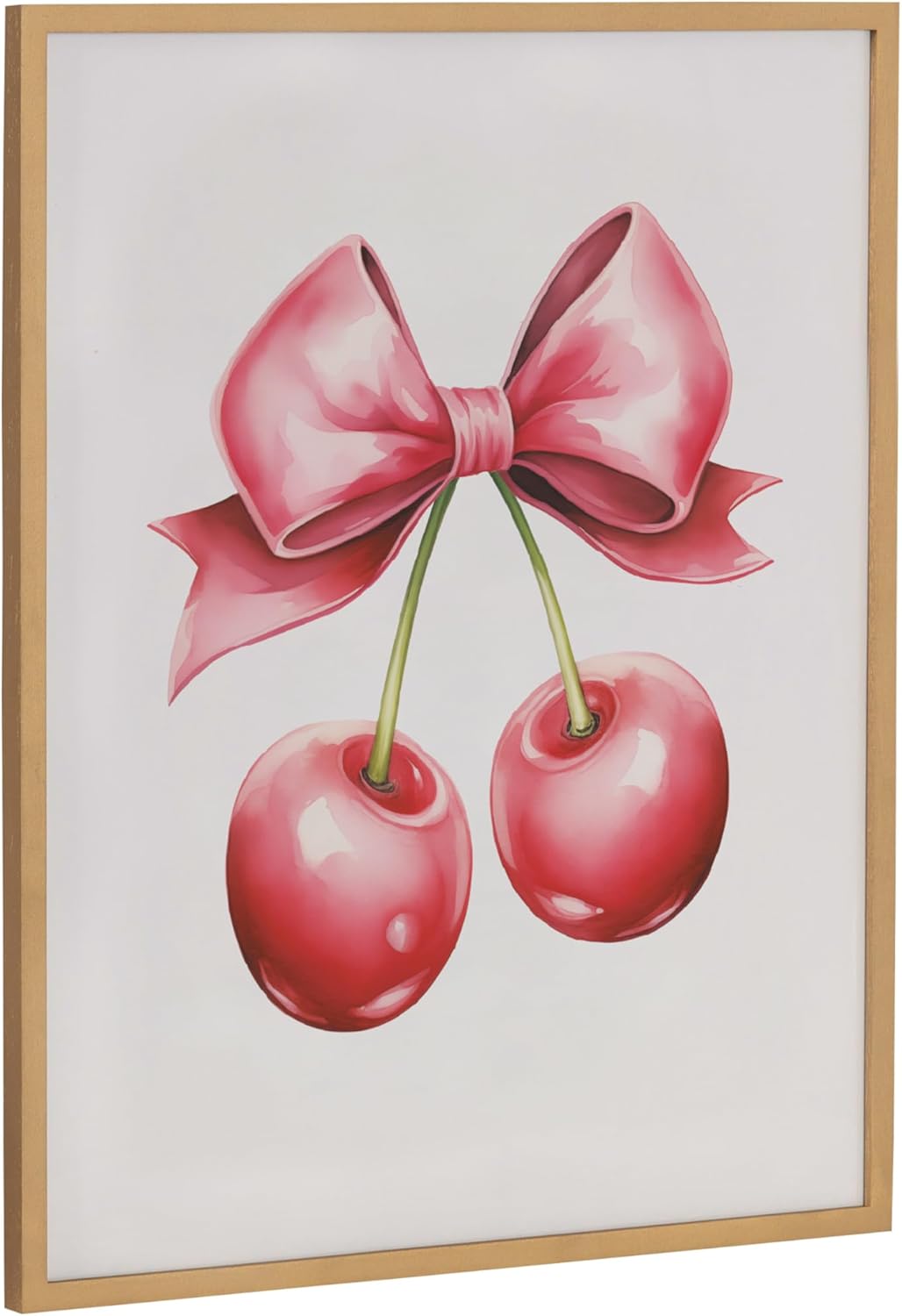 Kate and Laurel Coquette Preppy Retro Girly Red Pink Bow Cherries Framed Wall Art by The Creative Bunch Studio 12x16 Gold Cute Hair Bow Art for WallGold  Red Bows