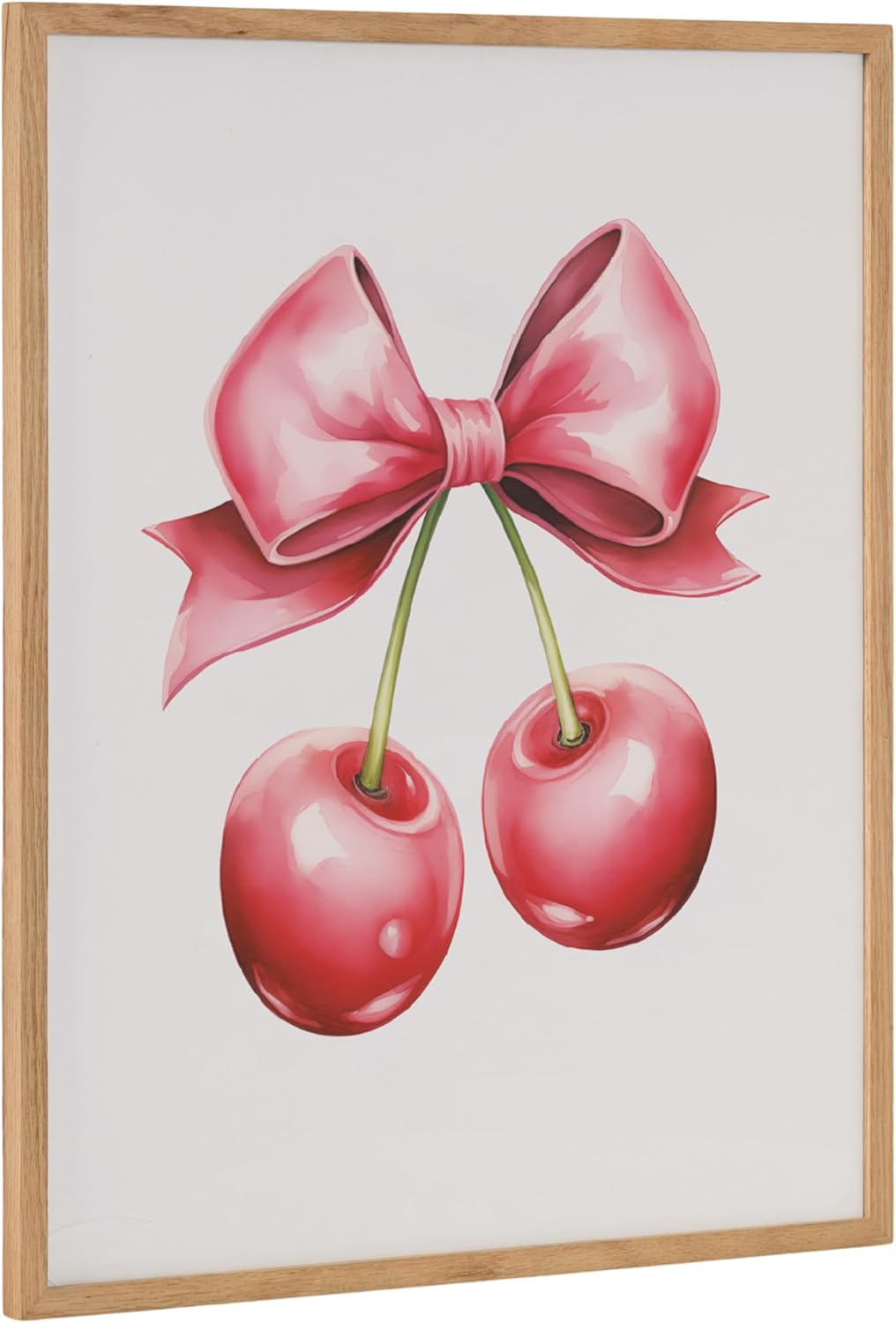 Kate and Laurel Coquette Preppy Retro Girly Red Pink Bow Cherries Framed Wall Art by The Creative Bunch Studio 12x16 Gold Cute Hair Bow Art for WallNatural  Red Bows