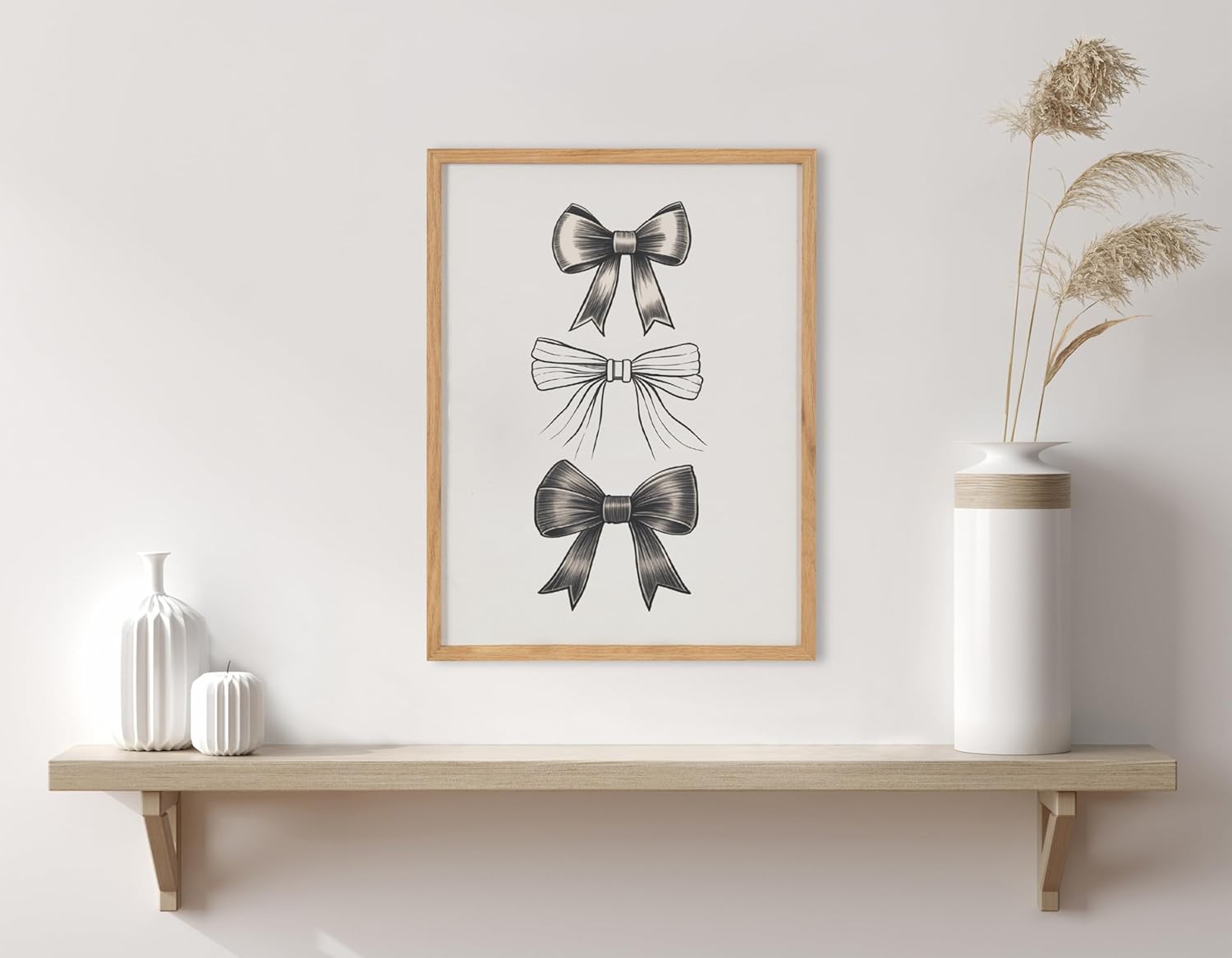 Kate and Laurel Coquette Preppy Retro Girly Red Pink Bow Cherries Framed Wall Art by The Creative Bunch Studio 12x16 Gold Cute Hair Bow Art for WallNatural  Black Bows