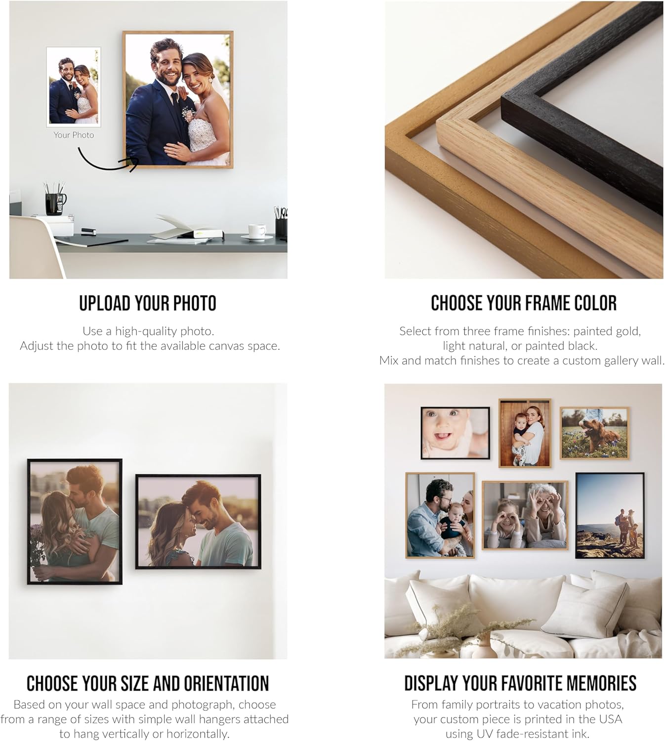 Kate and Laurel Custom Printed Framed Wall Art 20x16 Gold Personalized Wall Print with Your Photos for Bedroom or Living Room Gallery Wall Decor  Customizable Photo PrintsNatural