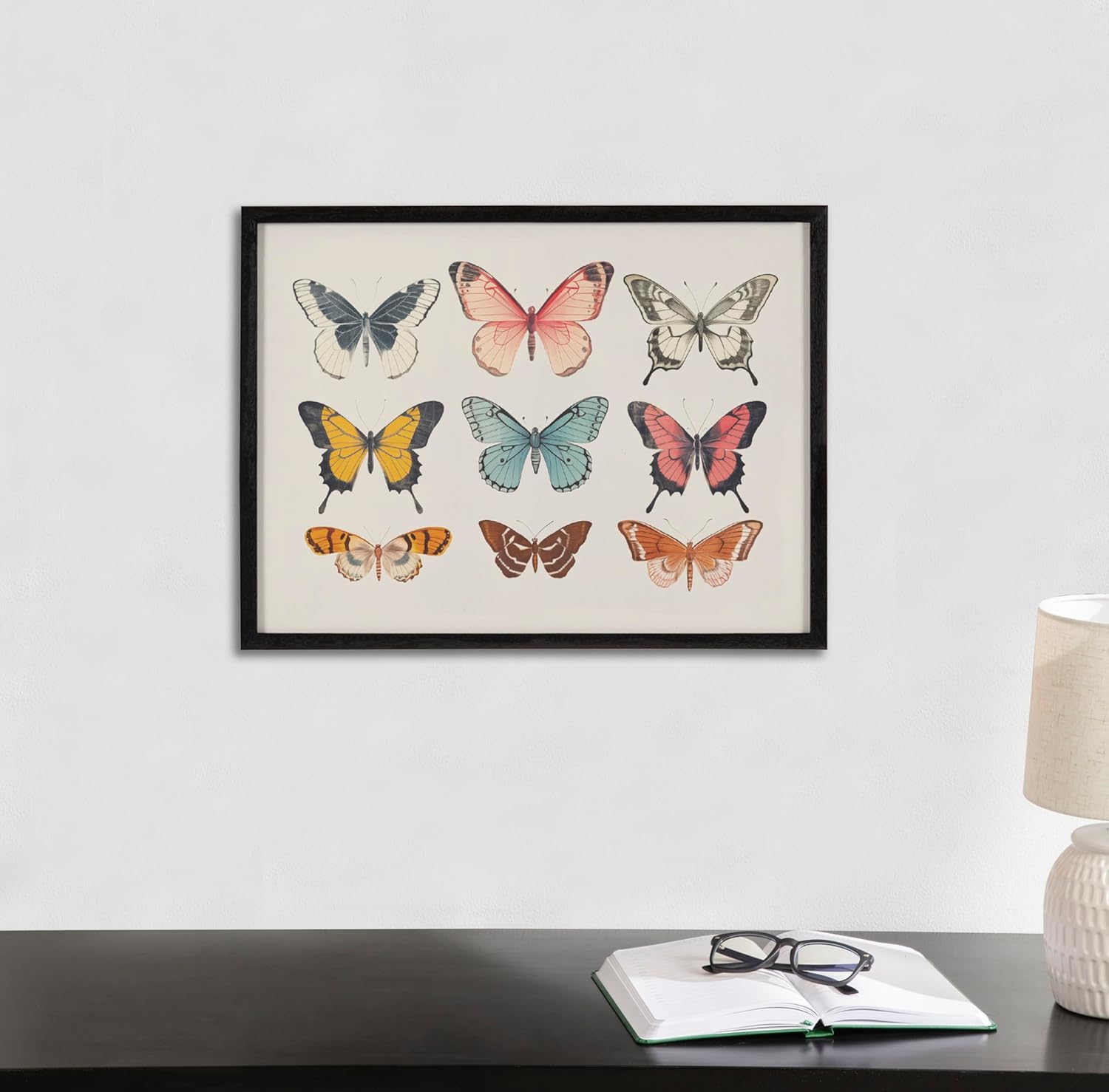 Kate and Laurel Cute Deer Wearing Glasses Framed Wall Art by The Creative Bunch Studio 12x16 Black Adorable Animal Art for WallBlack  Butterflies