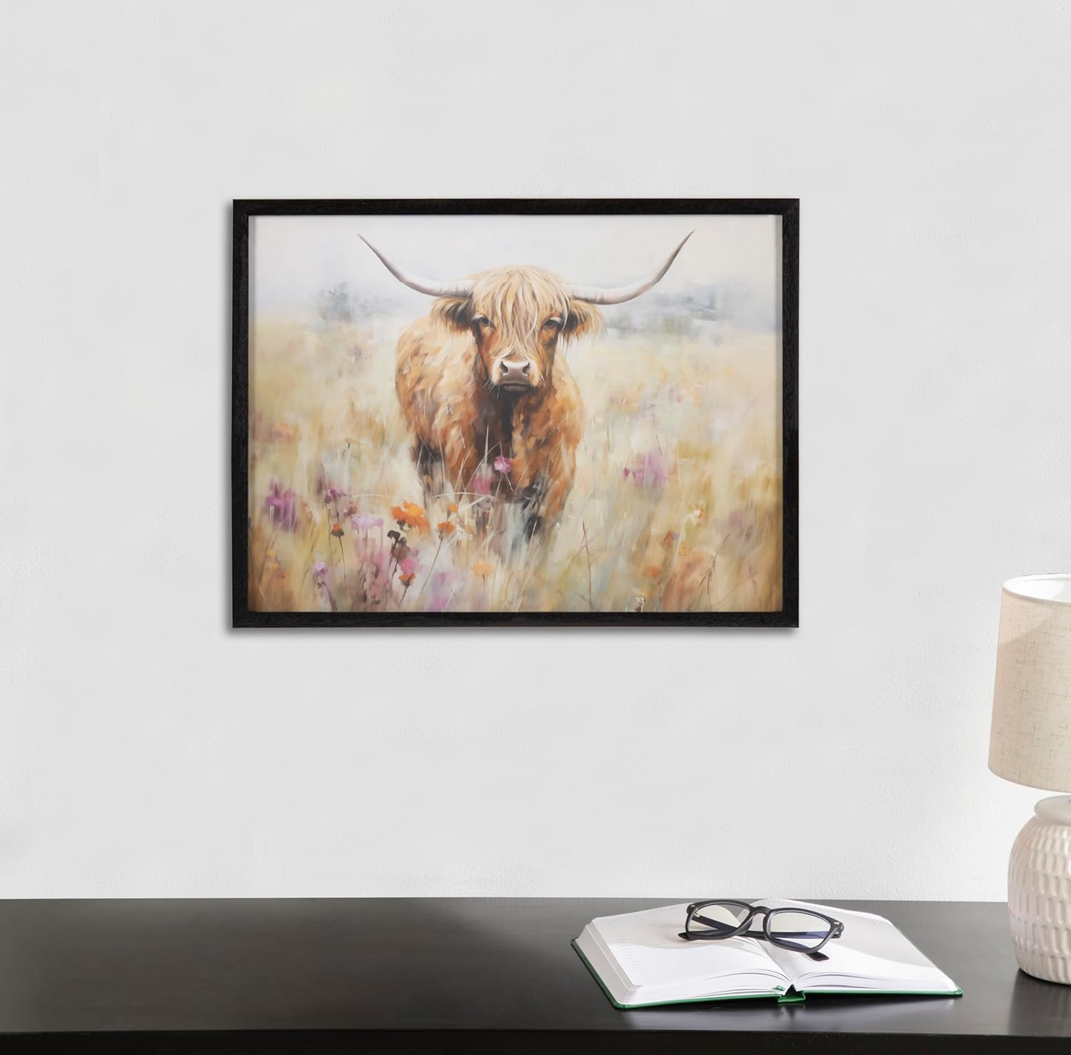 Kate and Laurel Cute Deer Wearing Glasses Framed Wall Art by The Creative Bunch Studio 12x16 Black Adorable Animal Art for WallBlack  Cow Flower Field