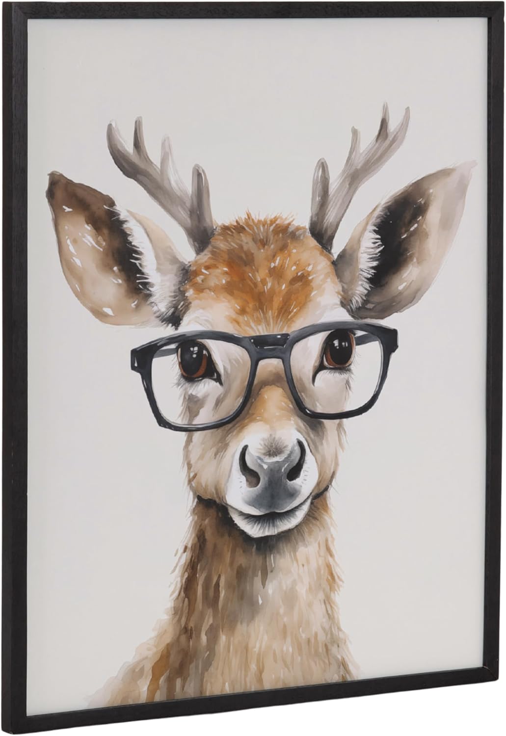 Kate and Laurel Cute Deer Wearing Glasses Framed Wall Art by The Creative Bunch Studio 12x16 Black Adorable Animal Art for WallBlack  Deer Glasses