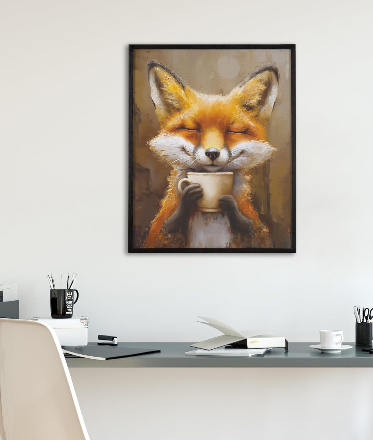 Kate and Laurel Cute Deer Wearing Glasses Framed Wall Art by The Creative Bunch Studio 12x16 Black Adorable Animal Art for WallBlack  Fox Coffee