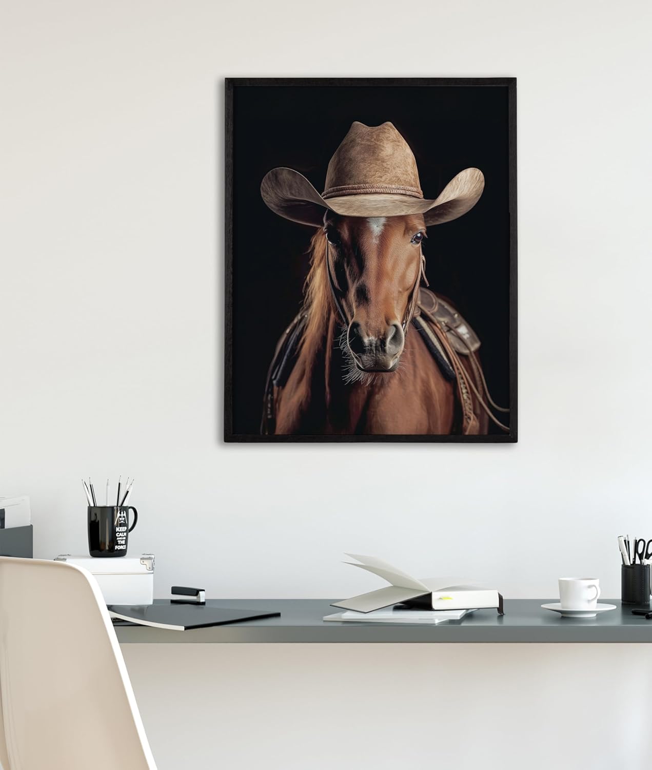 Kate and Laurel Cute Deer Wearing Glasses Framed Wall Art by The Creative Bunch Studio 12x16 Black Adorable Animal Art for WallBlack  Horse Cowboy