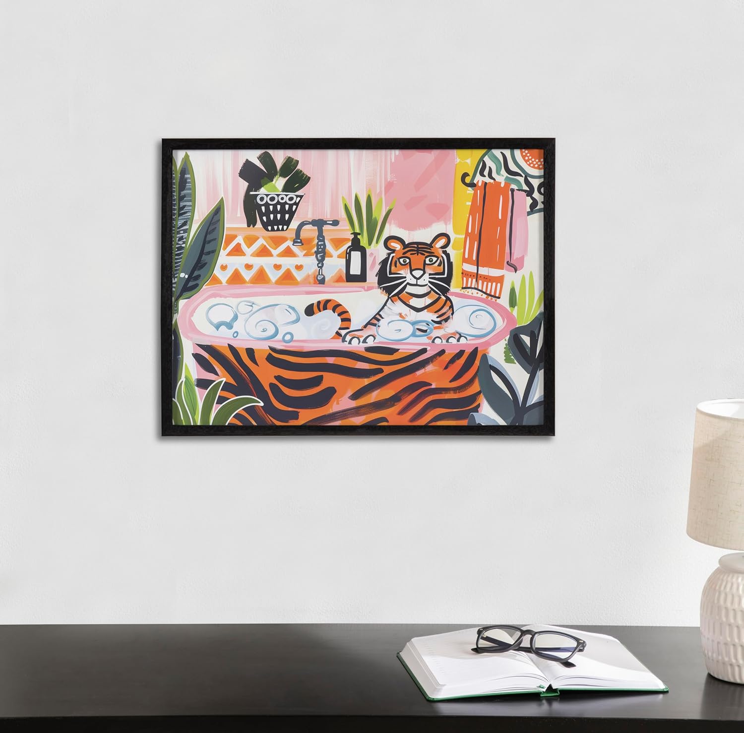 Kate and Laurel Cute Deer Wearing Glasses Framed Wall Art by The Creative Bunch Studio 12x16 Black Adorable Animal Art for WallBlack  Tiger Bath
