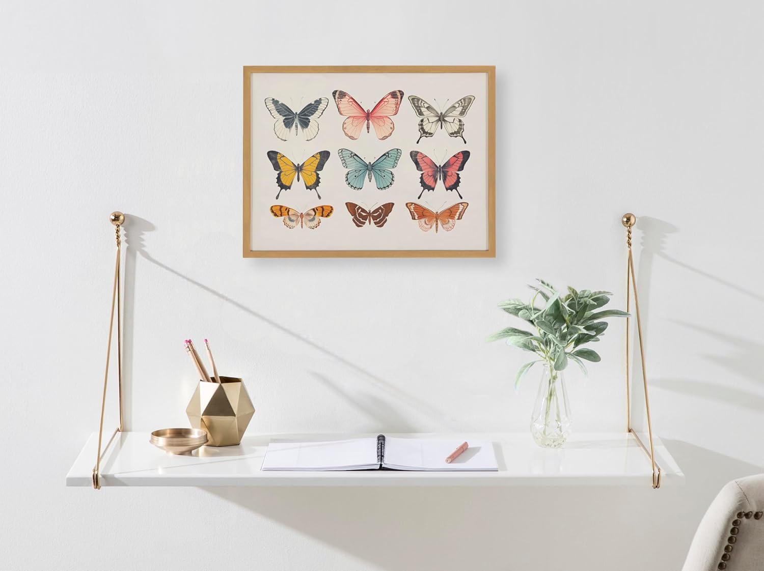 Kate and Laurel Cute Deer Wearing Glasses Framed Wall Art by The Creative Bunch Studio 12x16 Black Adorable Animal Art for WallGold  Butterflies