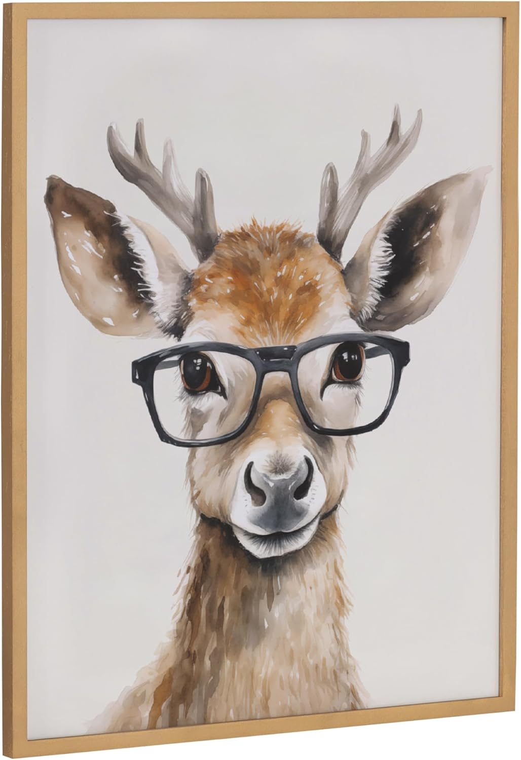 Kate and Laurel Cute Deer Wearing Glasses Framed Wall Art by The Creative Bunch Studio 12x16 Black Adorable Animal Art for WallGold  Deer Glasses