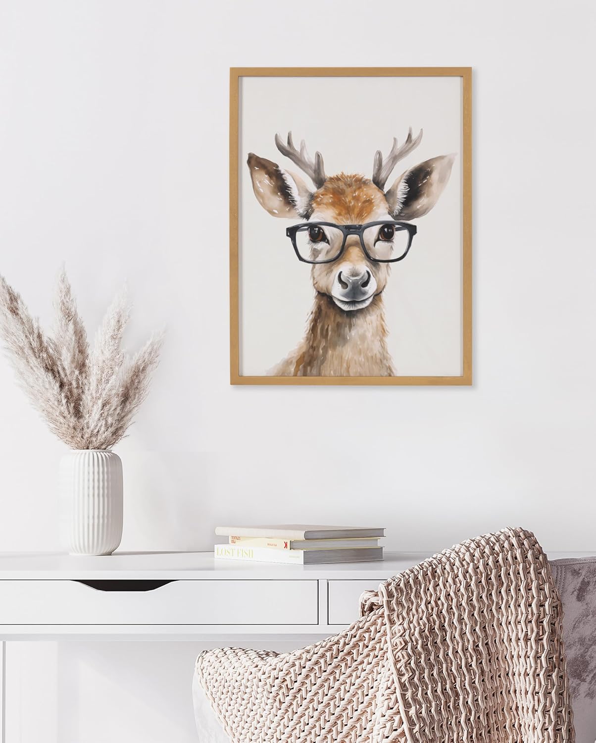 Kate and Laurel Cute Deer Wearing Glasses Framed Wall Art by The Creative Bunch Studio 12x16 Black Adorable Animal Art for WallGold  Deer Glasses
