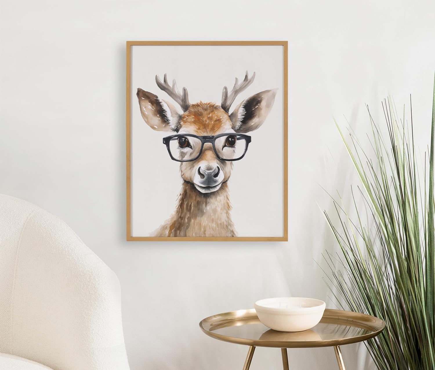 Kate and Laurel Cute Deer Wearing Glasses Framed Wall Art by The Creative Bunch Studio 12x16 Black Adorable Animal Art for WallGold  Deer Glasses