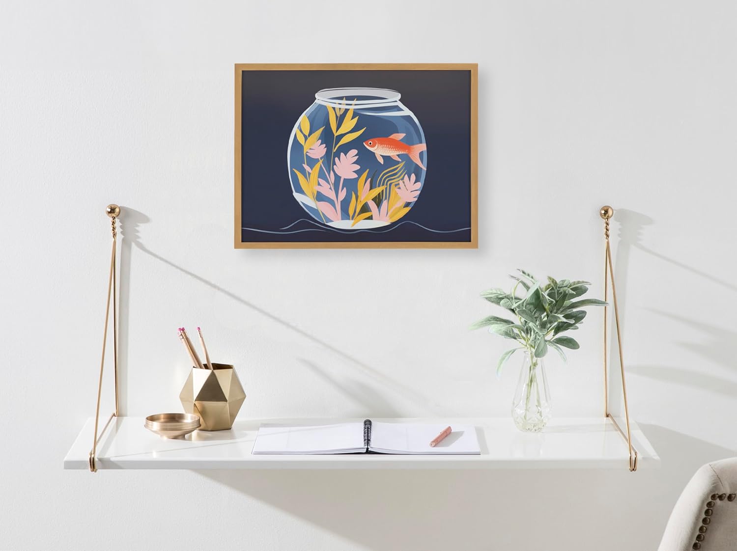 Kate and Laurel Cute Deer Wearing Glasses Framed Wall Art by The Creative Bunch Studio 12x16 Black Adorable Animal Art for WallGold  Fish Tank