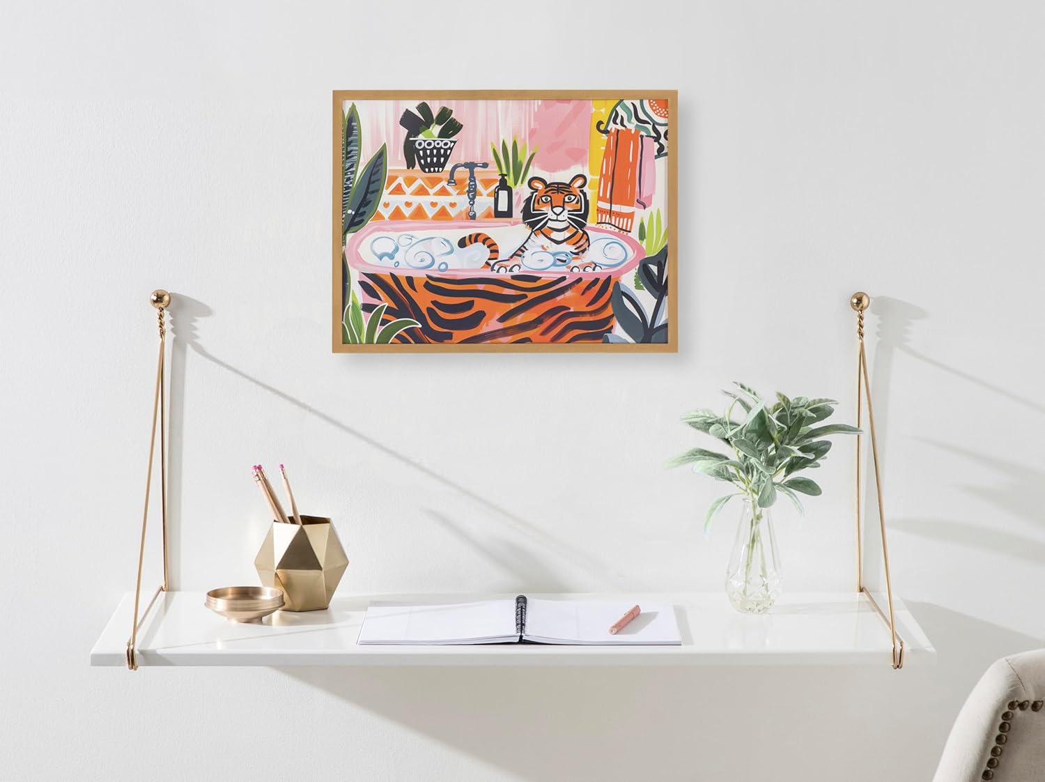Kate and Laurel Cute Deer Wearing Glasses Framed Wall Art by The Creative Bunch Studio 12x16 Black Adorable Animal Art for WallGold  Tiger Bath
