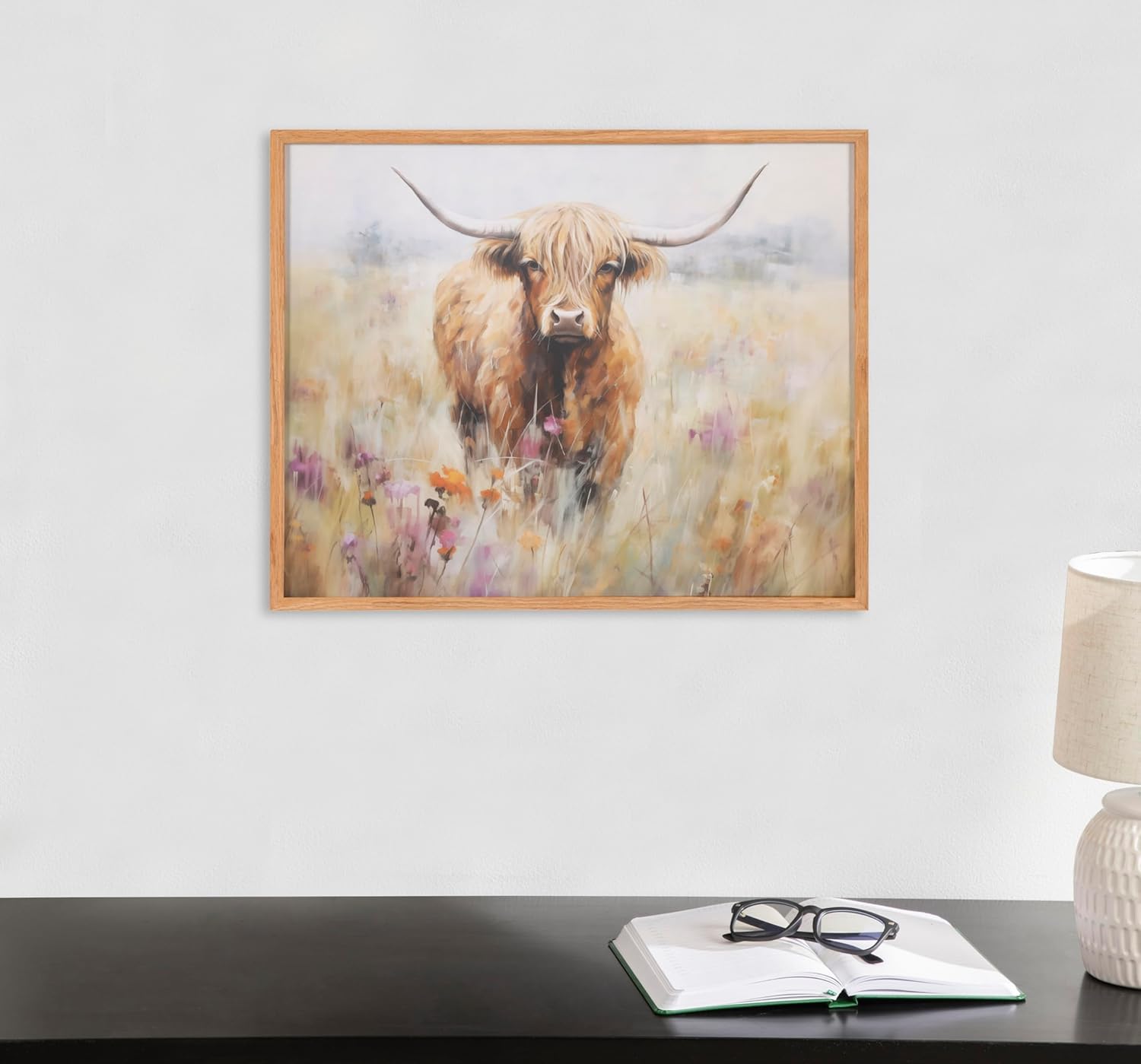 Kate and Laurel Cute Deer Wearing Glasses Framed Wall Art by The Creative Bunch Studio 12x16 Black Adorable Animal Art for WallNatural  Cow Flower Field