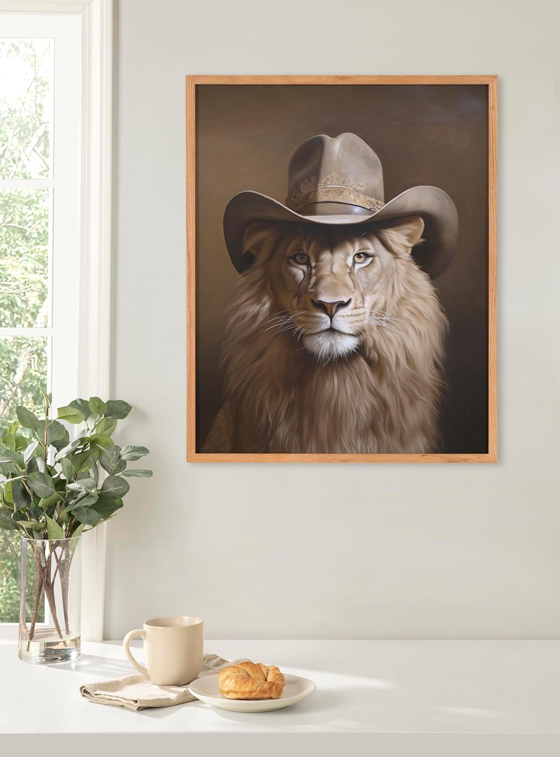 Kate and Laurel Cute Deer Wearing Glasses Framed Wall Art by The Creative Bunch Studio 12x16 Black Adorable Animal Art for WallNatural  Cowboy Hat
