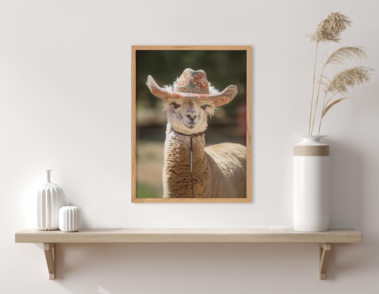 Kate and Laurel Cute Deer Wearing Glasses Framed Wall Art by The Creative Bunch Studio 12x16 Black Adorable Animal Art for WallNatural  Cowgirl Hat