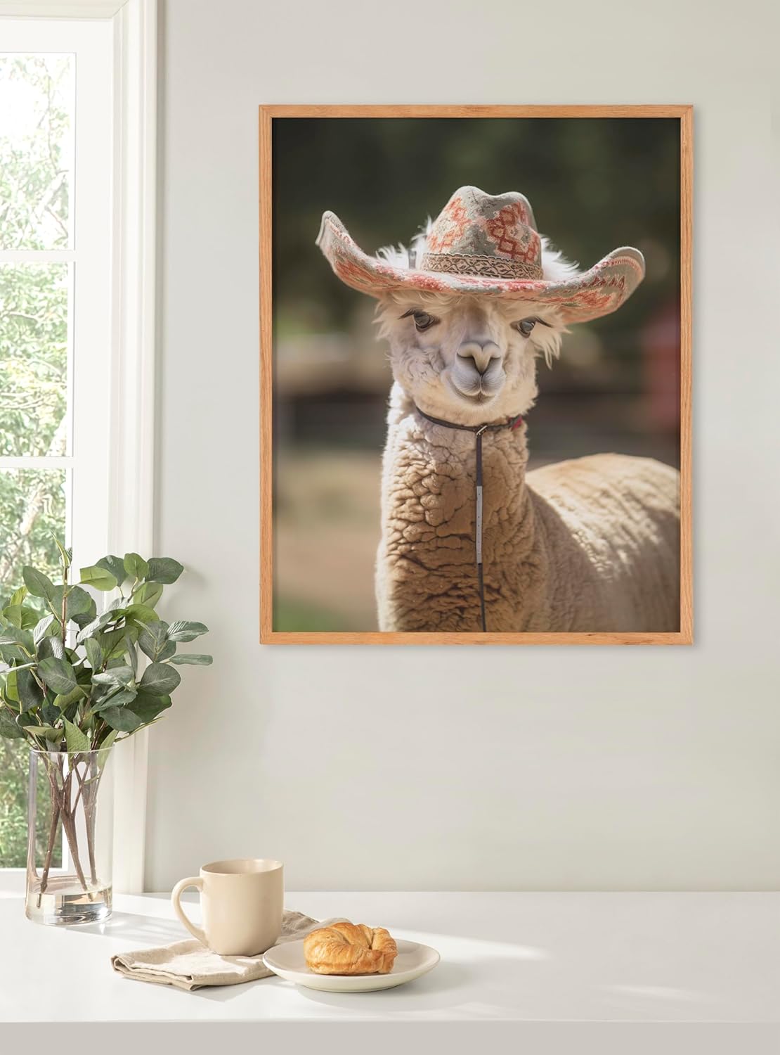 Kate and Laurel Cute Deer Wearing Glasses Framed Wall Art by The Creative Bunch Studio 12x16 Black Adorable Animal Art for WallNatural  Cowgirl Hat
