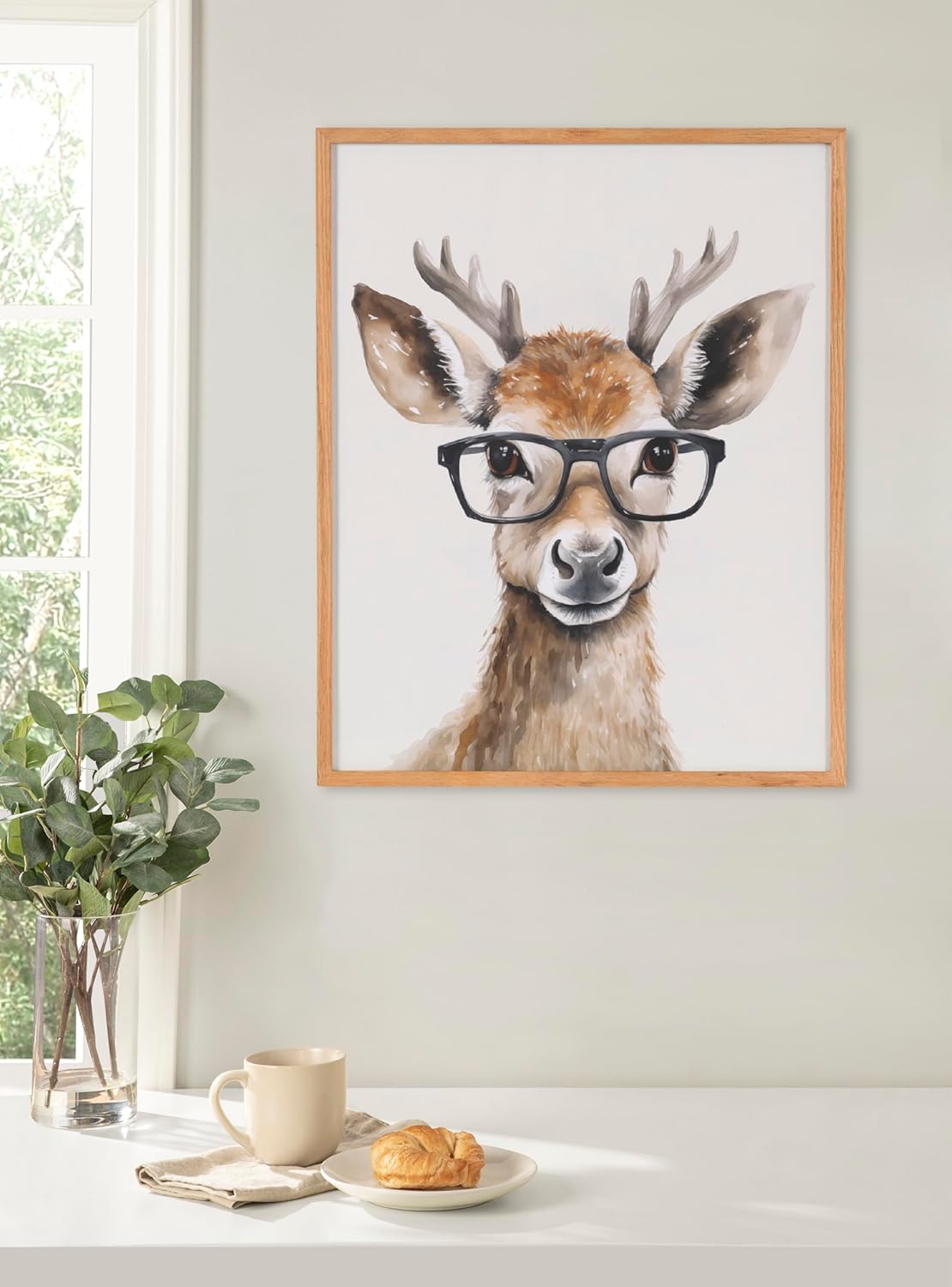 Kate and Laurel Cute Deer Wearing Glasses Framed Wall Art by The Creative Bunch Studio 12x16 Black Adorable Animal Art for WallNatural  Deer Glasses