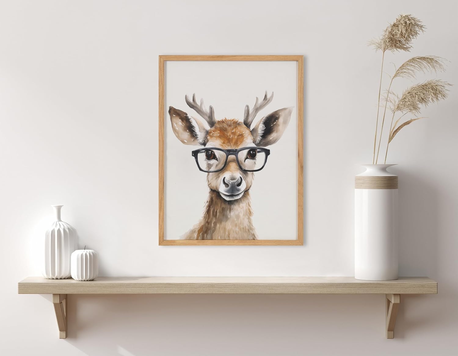 Kate and Laurel Cute Deer Wearing Glasses Framed Wall Art by The Creative Bunch Studio 12x16 Black Adorable Animal Art for WallNatural  Deer Glasses