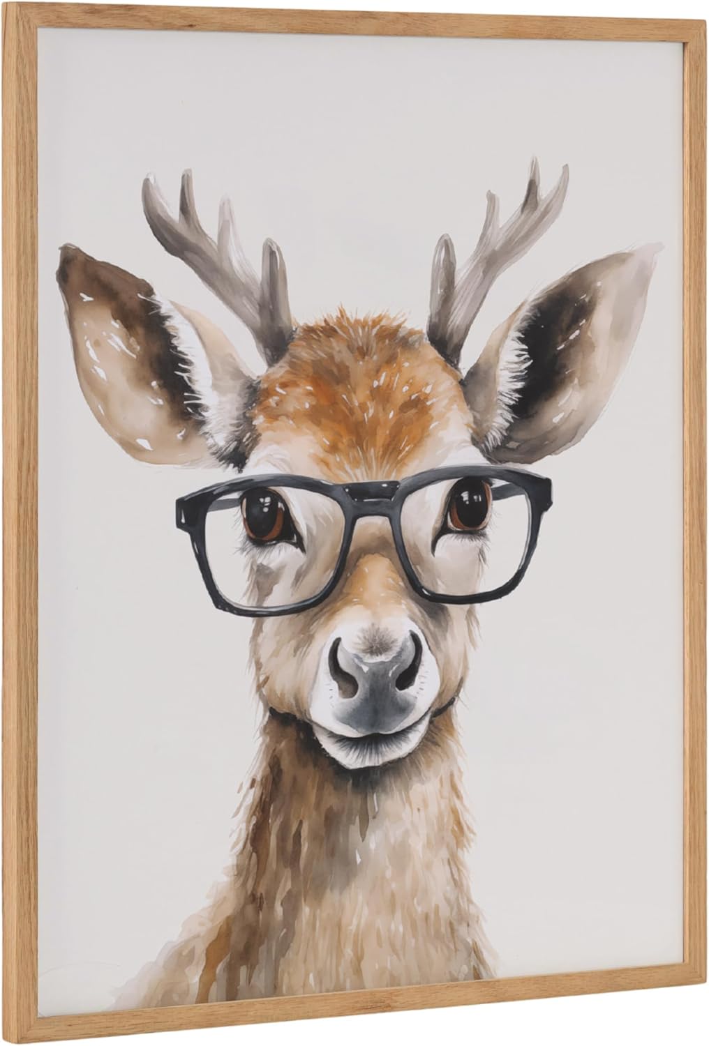 Kate and Laurel Cute Deer Wearing Glasses Framed Wall Art by The Creative Bunch Studio 12x16 Black Adorable Animal Art for WallNatural  Deer Glasses