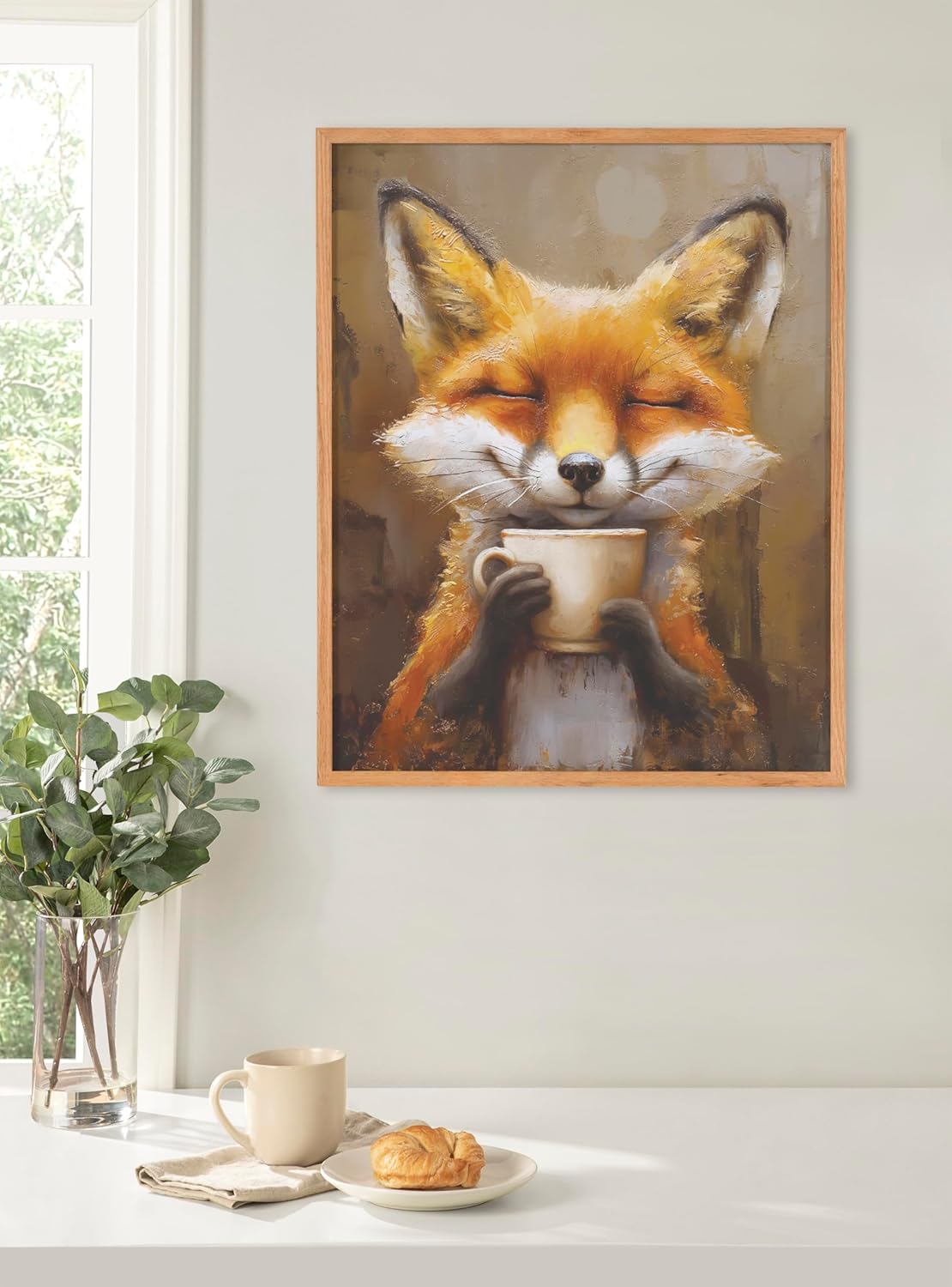 Kate and Laurel Cute Deer Wearing Glasses Framed Wall Art by The Creative Bunch Studio 12x16 Black Adorable Animal Art for WallNatural  Fox Coffee