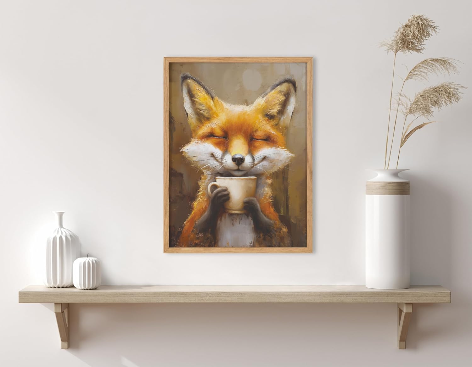 Kate and Laurel Cute Deer Wearing Glasses Framed Wall Art by The Creative Bunch Studio 12x16 Black Adorable Animal Art for WallNatural  Fox Coffee