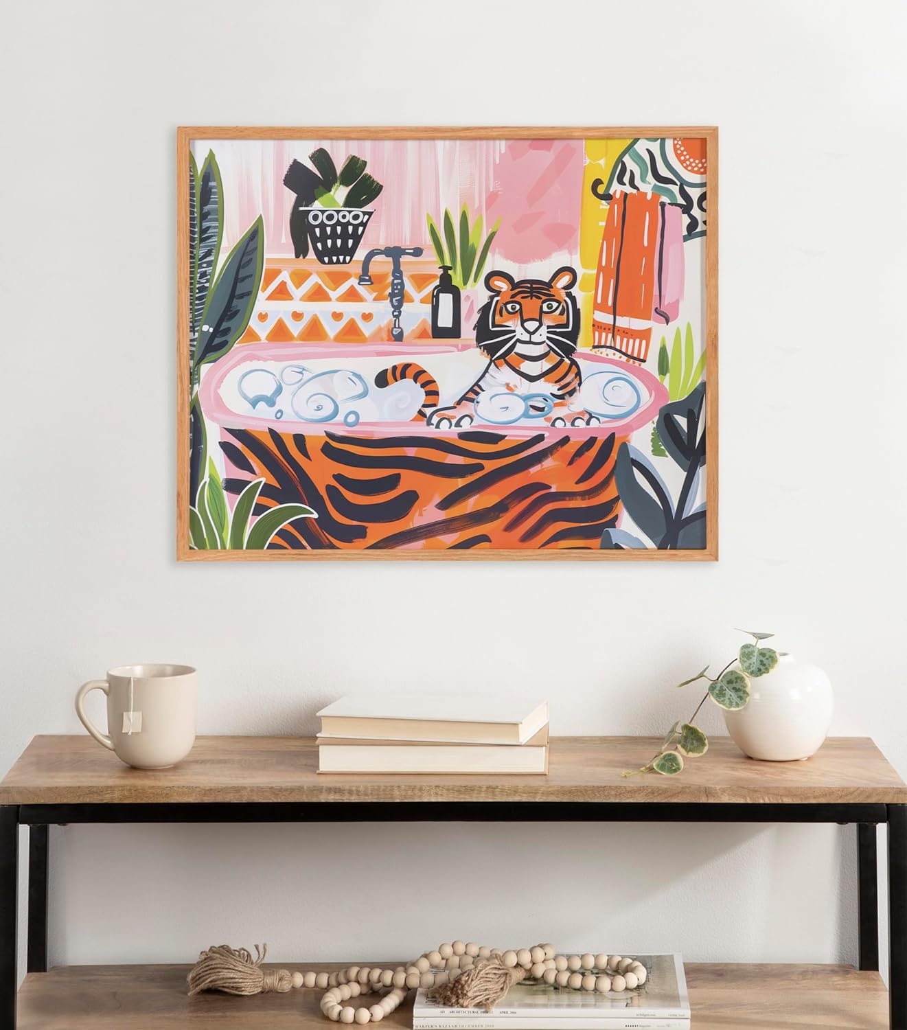 Kate and Laurel Cute Deer Wearing Glasses Framed Wall Art by The Creative Bunch Studio 12x16 Black Adorable Animal Art for WallNatural  Tiger Bath