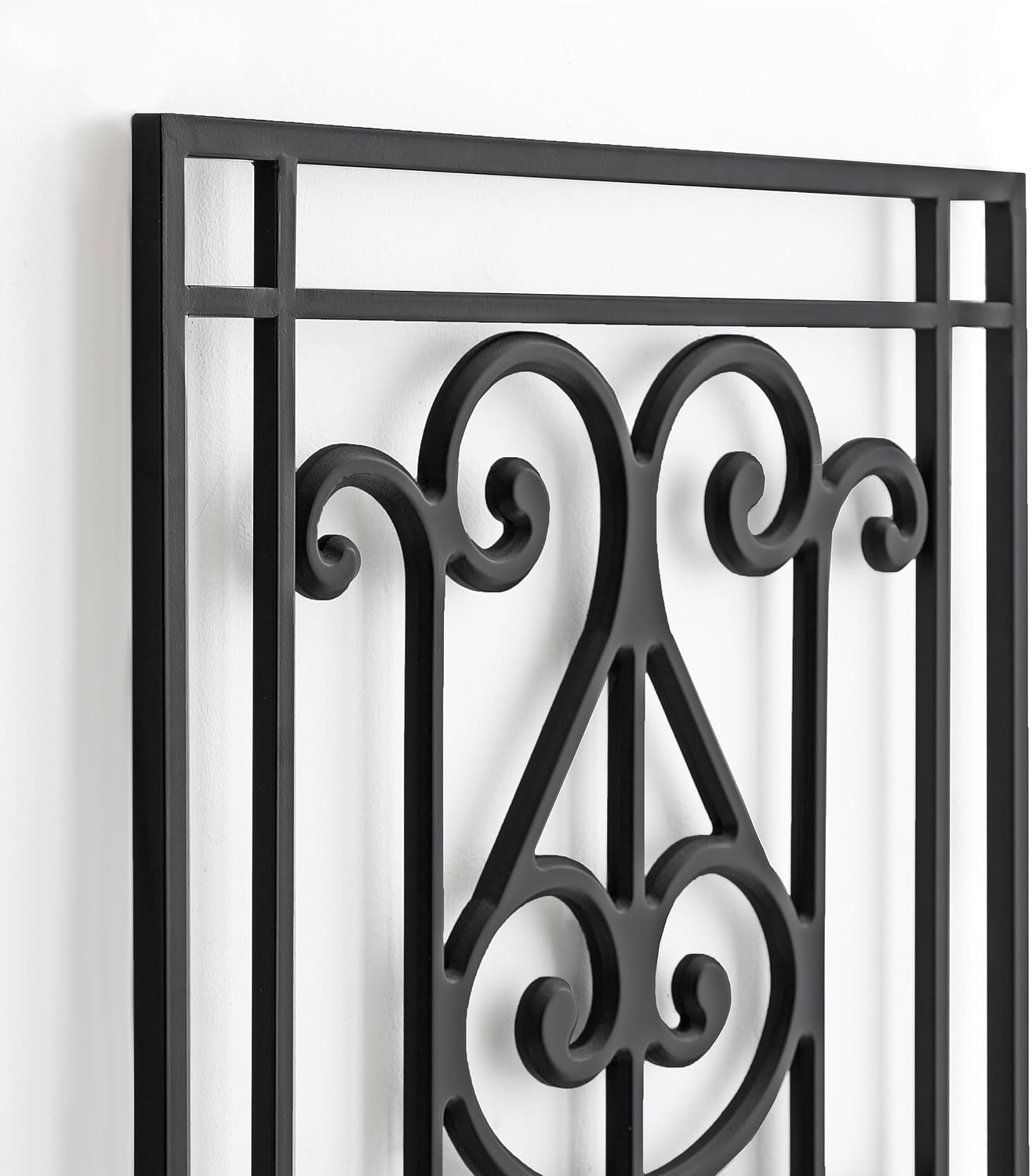 Kate and Laurel Ellard Farmhouse Rectangle Wall Art Plaque 20 x 44 Black Traditional Panel Decorative Wall Plaque with Ornate Painted Wooden Scrollwork and Sturdy Metal Frame