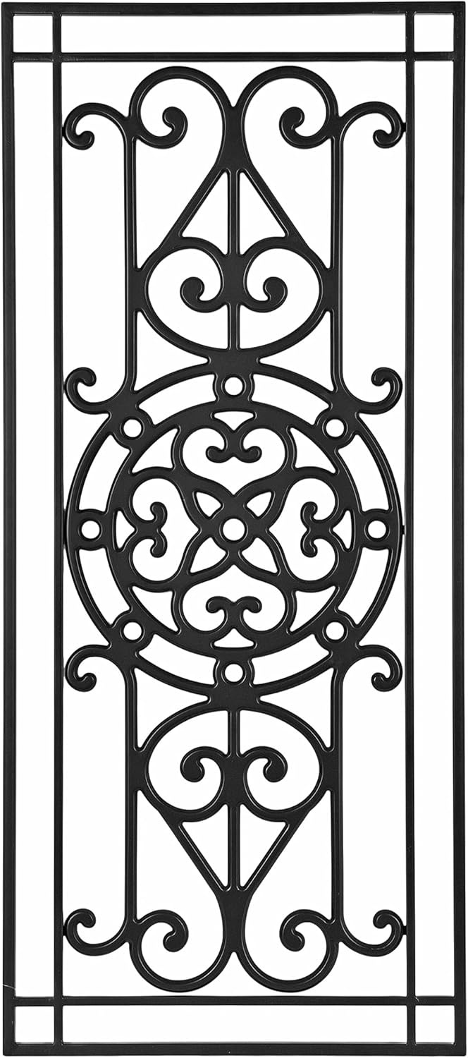 Kate and Laurel Ellard Farmhouse Rectangle Wall Art Plaque 20 x 44 Black Traditional Panel Decorative Wall Plaque with Ornate Painted Wooden Scrollwork and Sturdy Metal Frame
