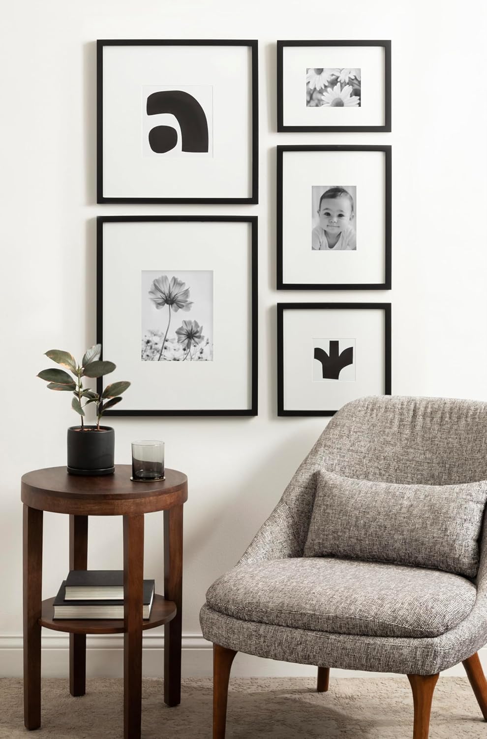 Kate and Laurel Gallery Contemporary Rectangle Minimal Graphic Framed Art Set of 5 Varying Sizes Black Modern FivePiece Framed Wall Art for Gallery Wall Frame Set in Living Room Wall DecorBlack
