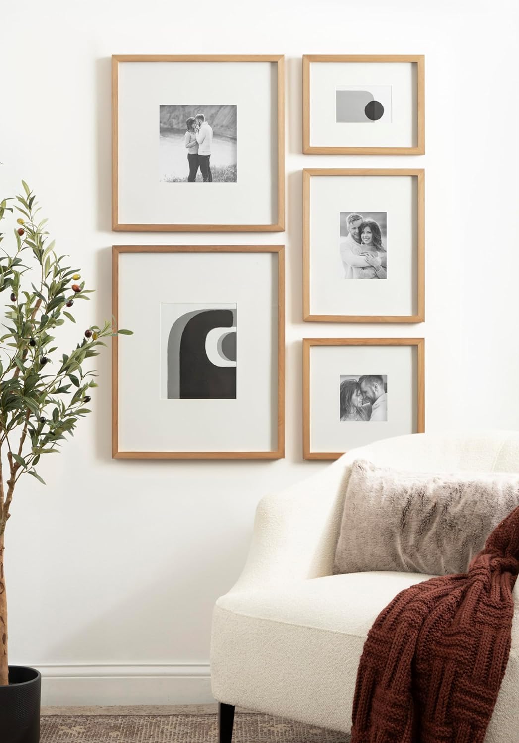 Kate and Laurel Gallery Contemporary Rectangle Minimal Graphic Framed Art Set of 5 Varying Sizes Black Modern FivePiece Framed Wall Art for Gallery Wall Frame Set in Living Room Wall DecorRustic Brown