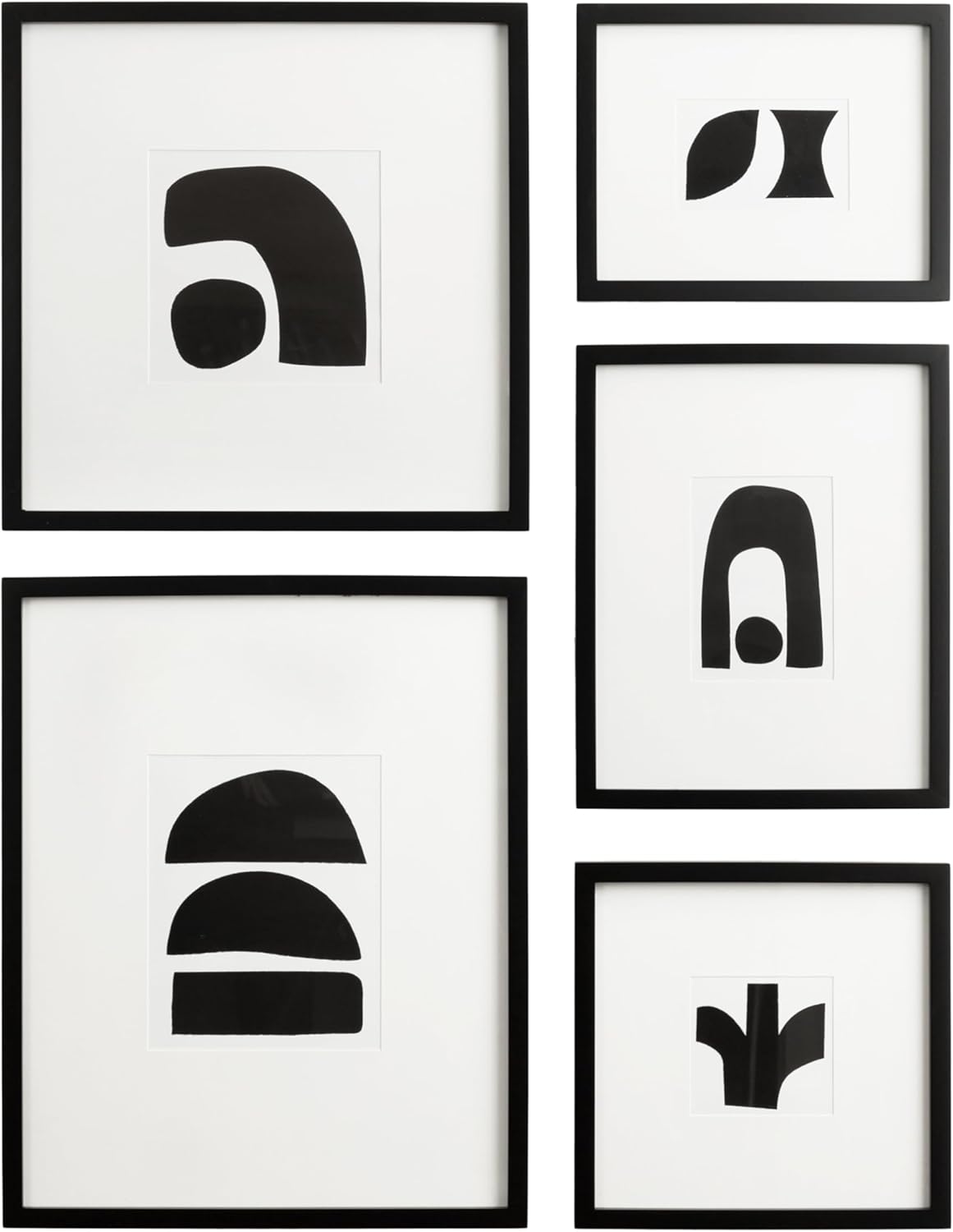 Kate and Laurel Gallery Contemporary Rectangle Minimal Graphic Framed Art Set of 5 Varying Sizes Black Modern FivePiece Framed Wall Art for Gallery Wall Frame Set in Living Room Wall DecorBlack