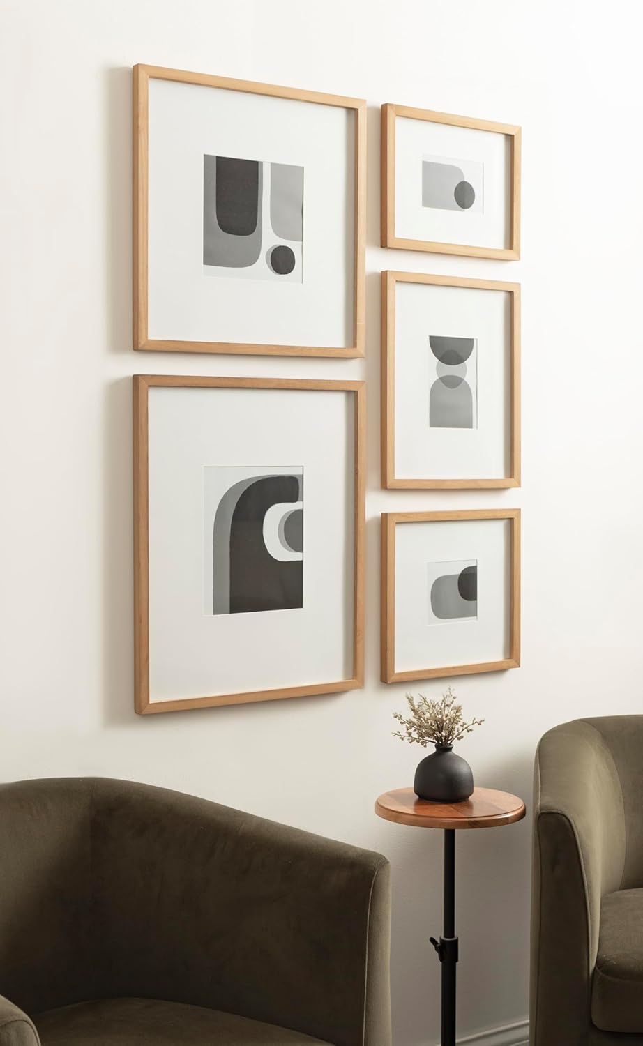 Kate and Laurel Gallery Contemporary Rectangle Minimal Graphic Framed Art Set of 5 Varying Sizes Black Modern FivePiece Framed Wall Art for Gallery Wall Frame Set in Living Room Wall DecorRustic Brown