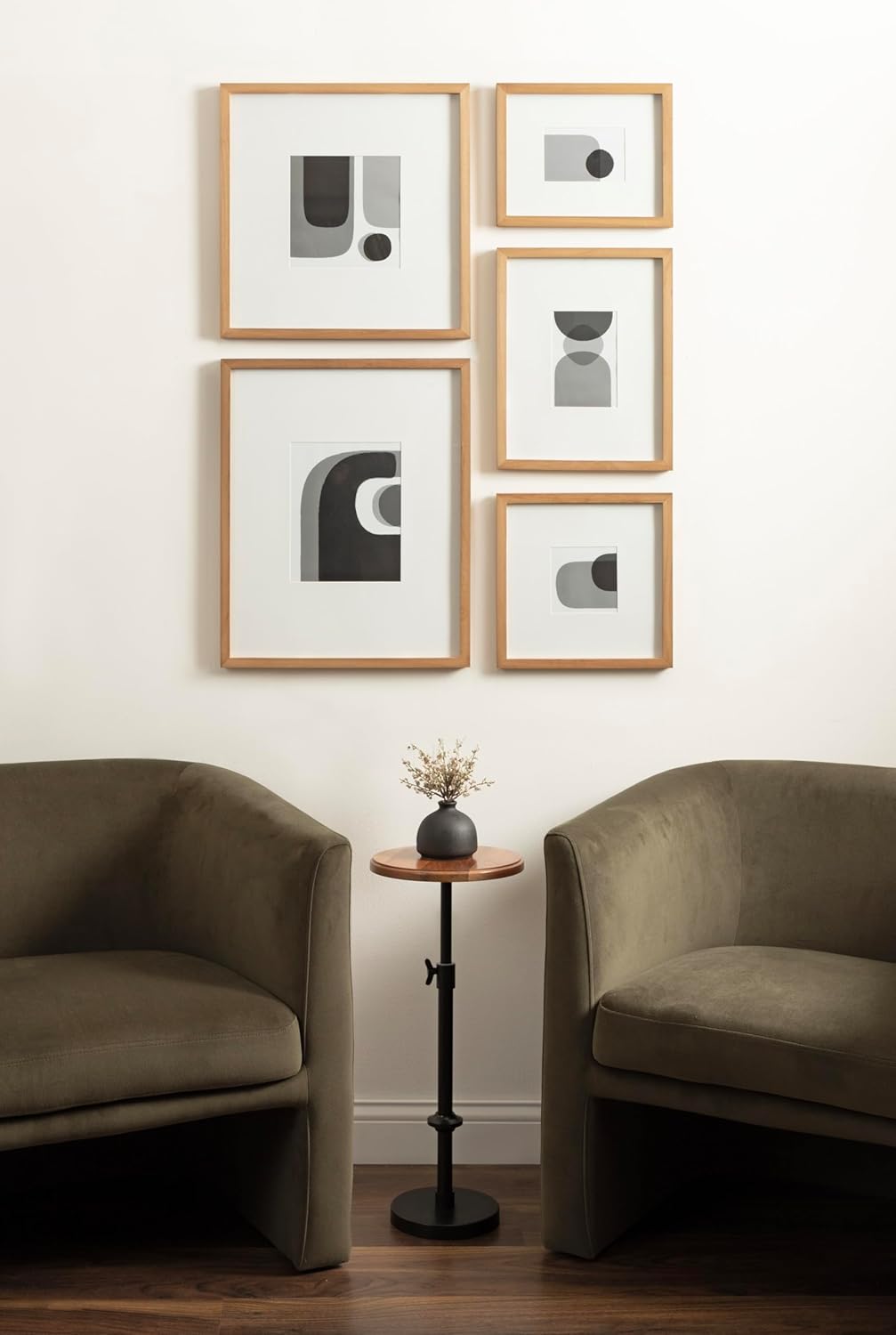 Kate and Laurel Gallery Contemporary Rectangle Minimal Graphic Framed Art Set of 5 Varying Sizes Black Modern FivePiece Framed Wall Art for Gallery Wall Frame Set in Living Room Wall DecorRustic Brown