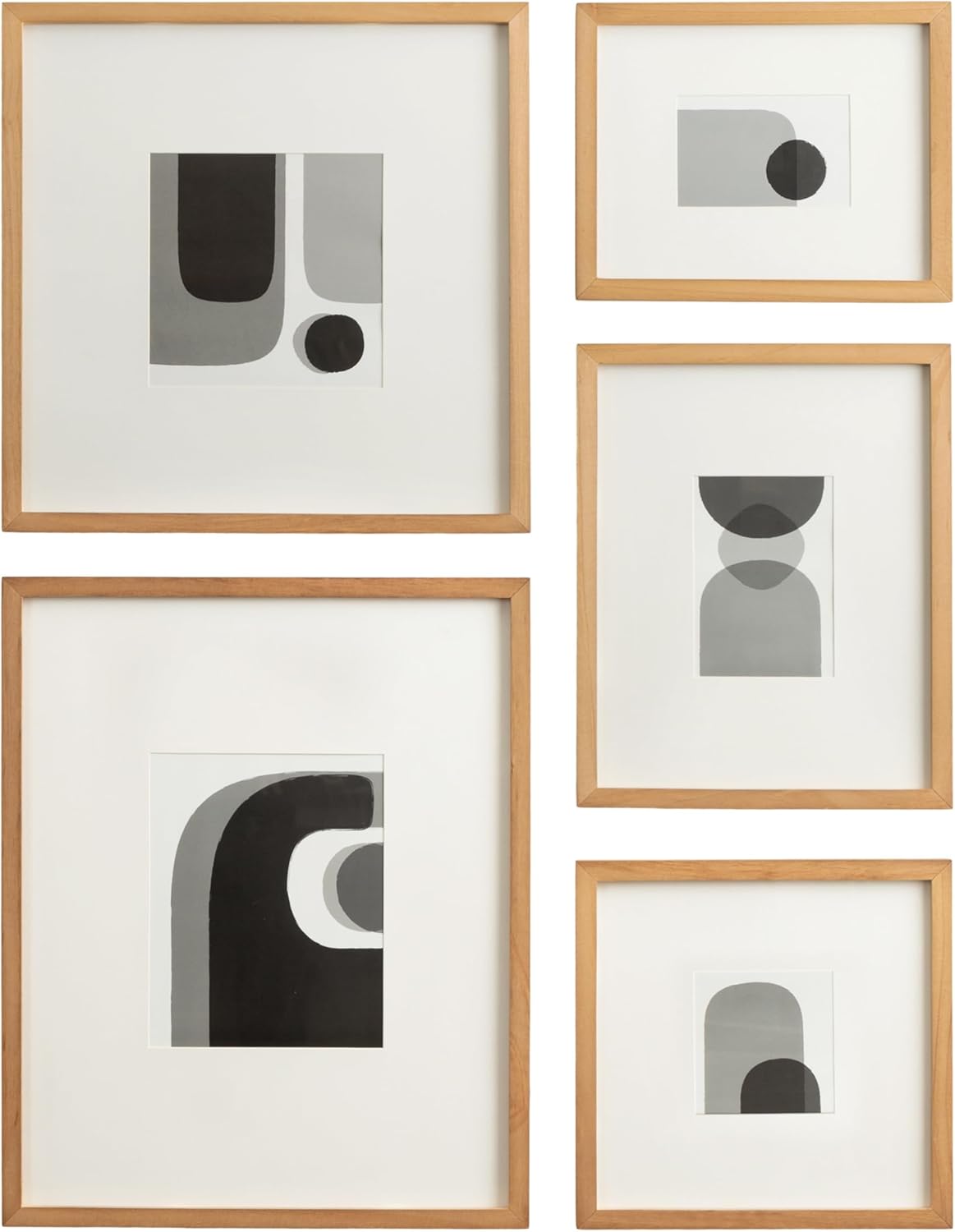 Kate and Laurel Gallery Contemporary Rectangle Minimal Graphic Framed Art Set of 5 Varying Sizes Black Modern FivePiece Framed Wall Art for Gallery Wall Frame Set in Living Room Wall DecorRustic Brown